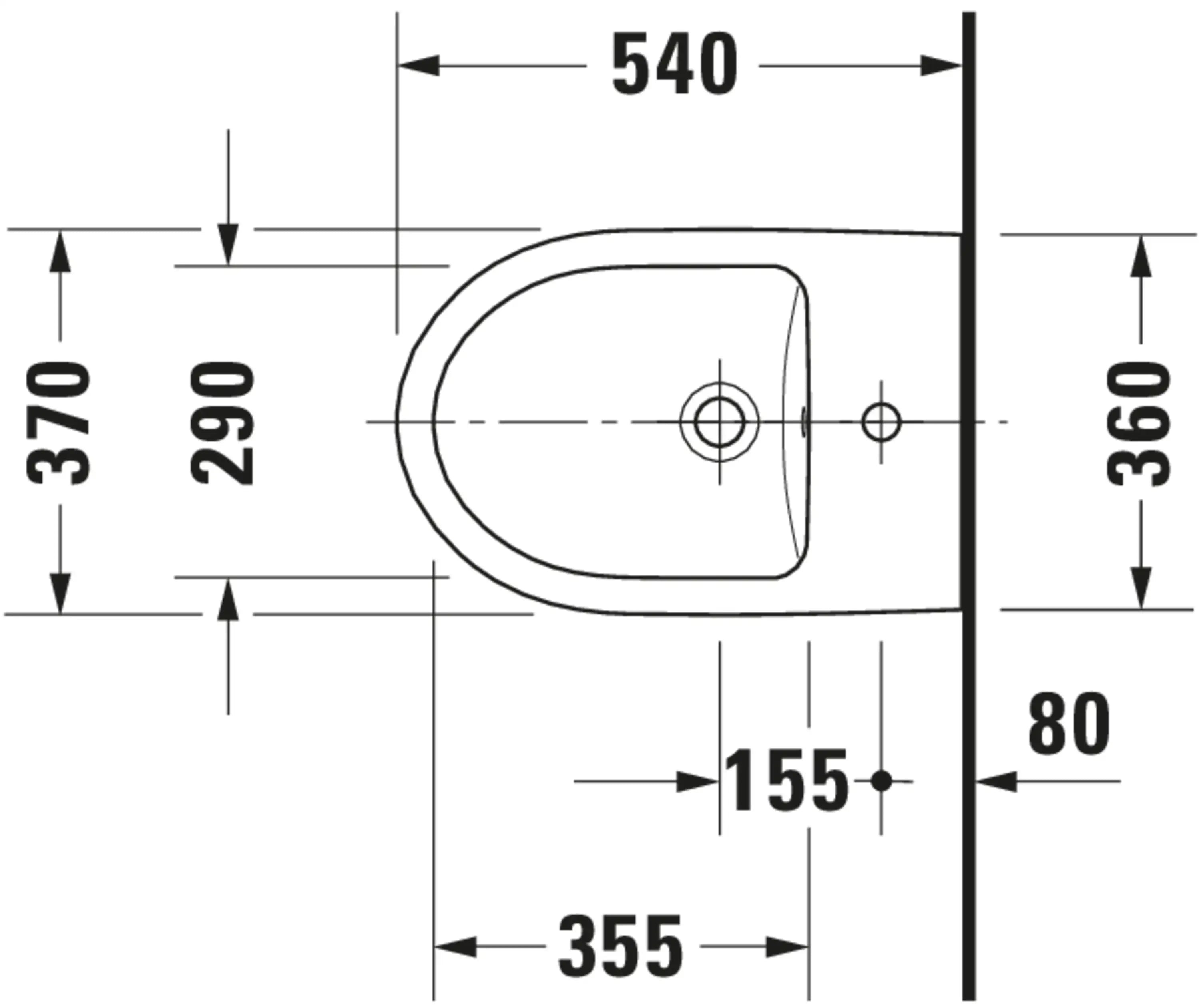Duravit No.1 Single Hole Horizontal Spray Wall Mount Bidet in White