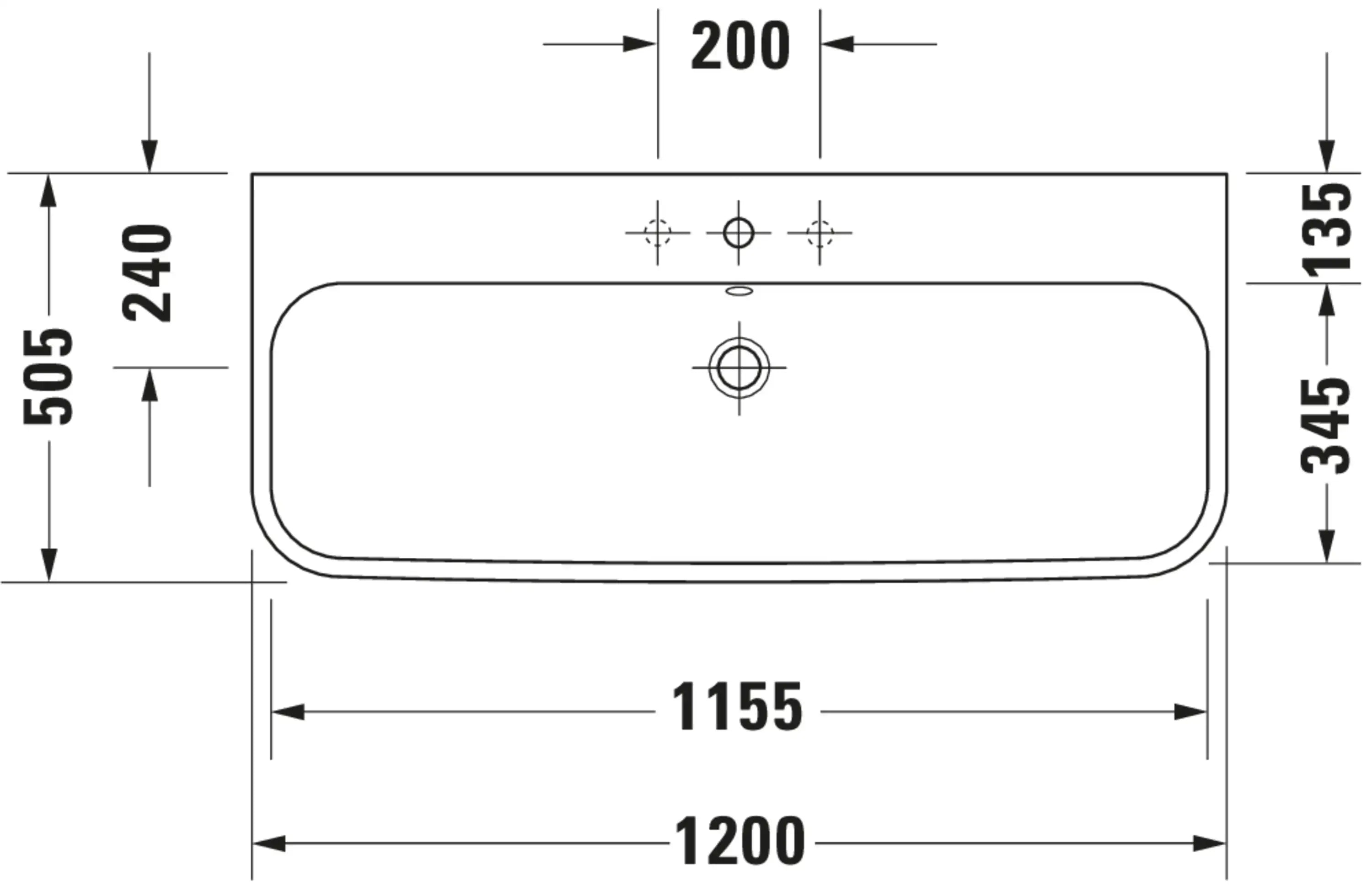 Duravit Happy D.2 47 1/4'' Rectangular Wall Mounted Sink in White with Single Faucet Hole and with Overflow