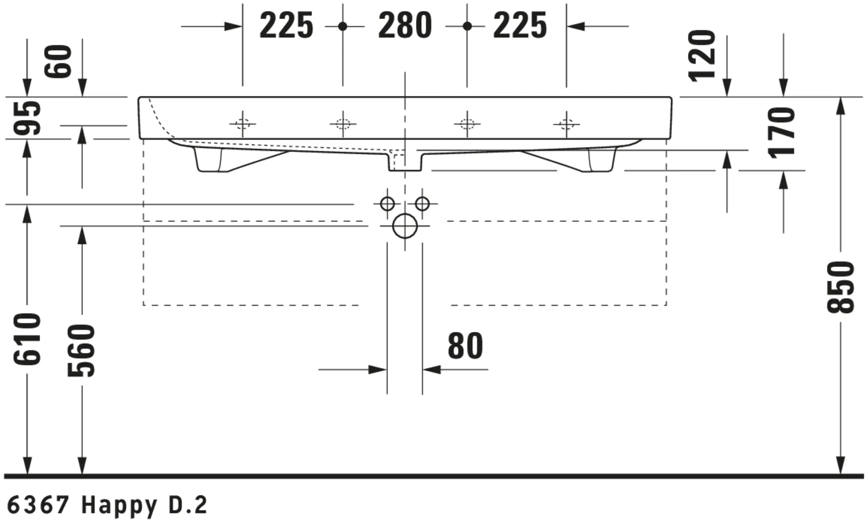 Duravit Happy D.2 47 1/4'' Rectangular Wall Mounted Sink in White with Single Faucet Hole and with Overflow