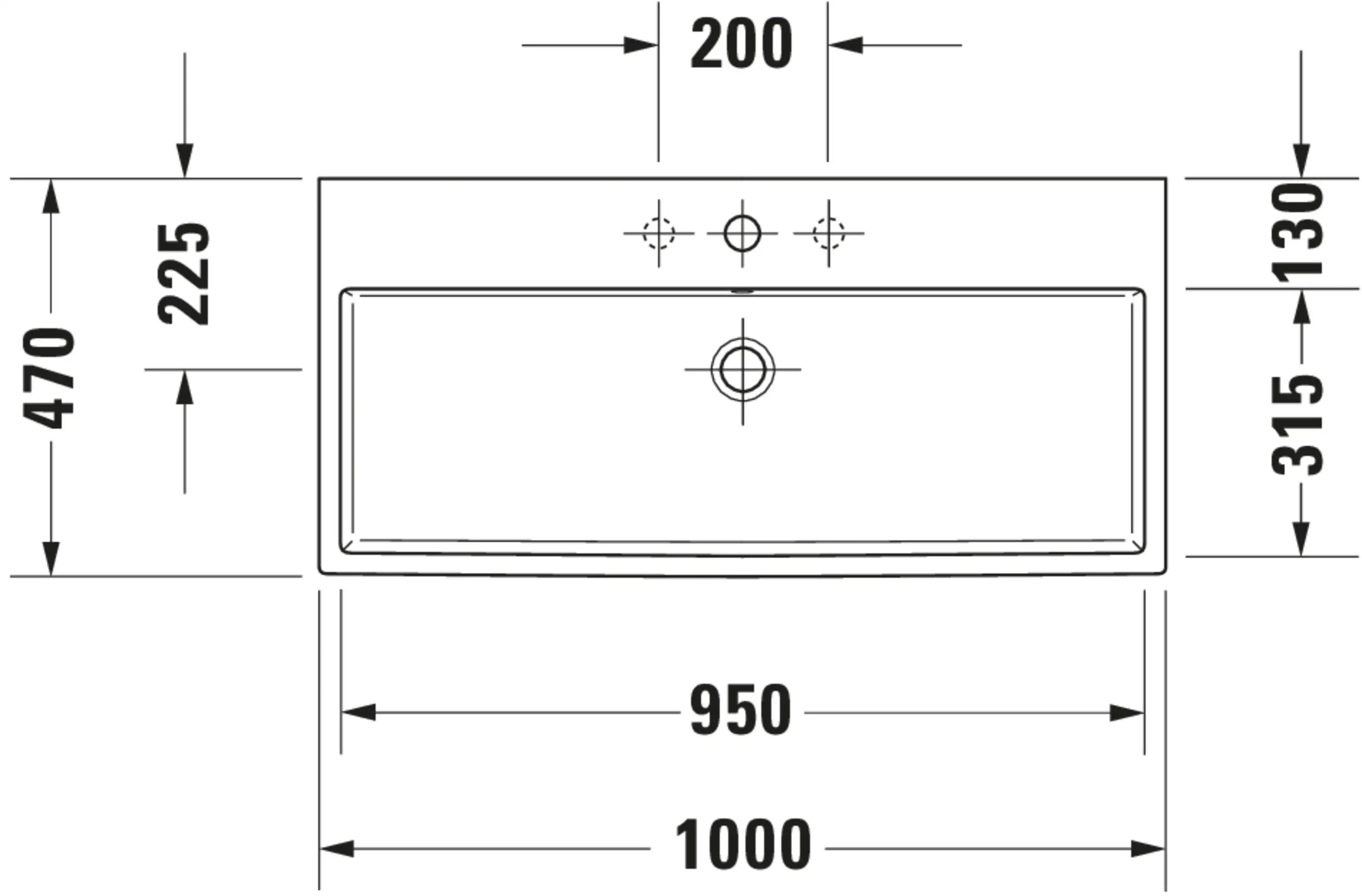 Duravit Vero 39 3/8'' Rectangular Vessel Sink in White with Single Faucet Hole and with Overflow