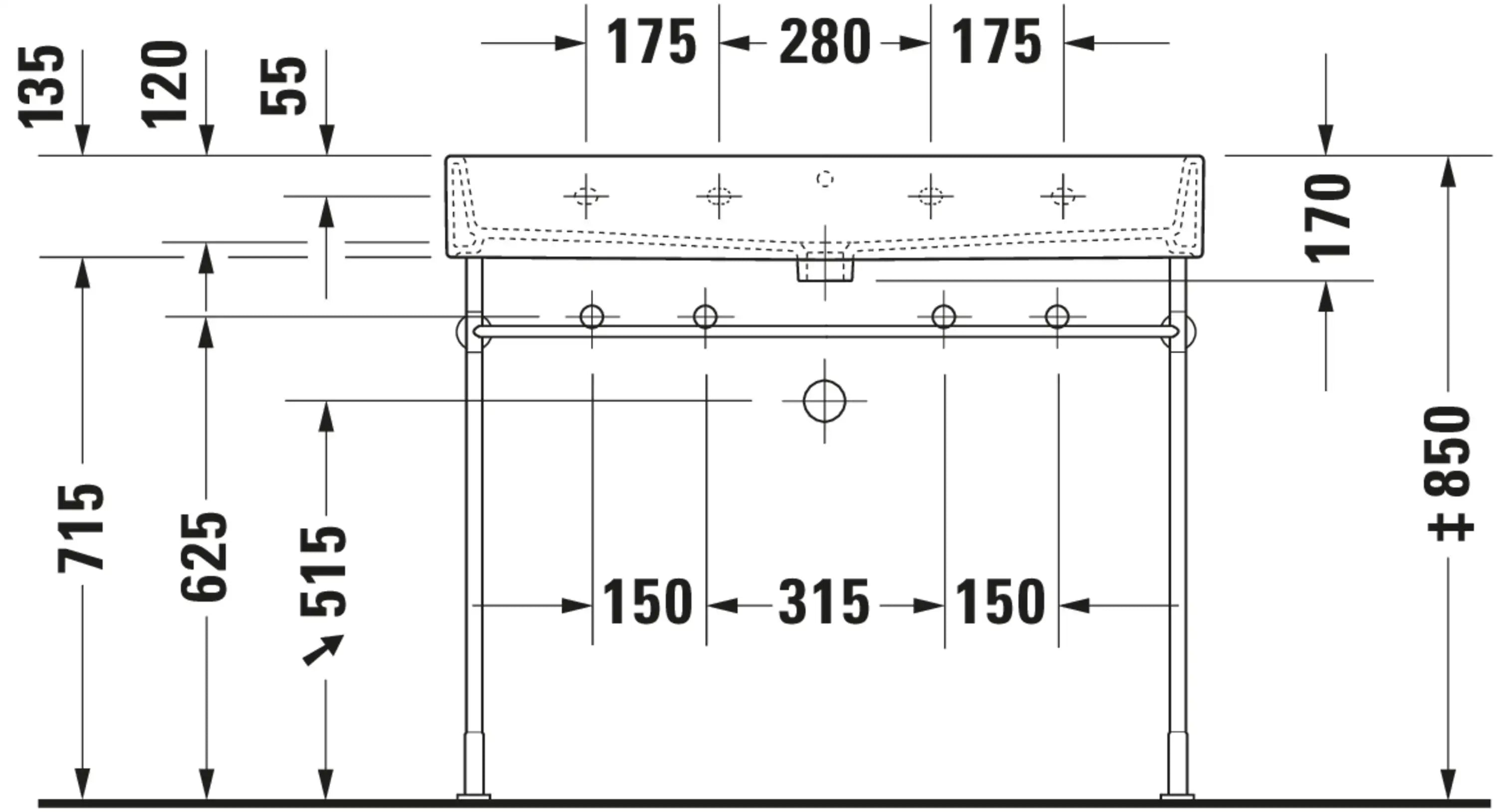 Duravit Vero 39 3/8'' Rectangular Wall Mounted Sink in White with Two Sets of Single Faucet Holes and with Overflow