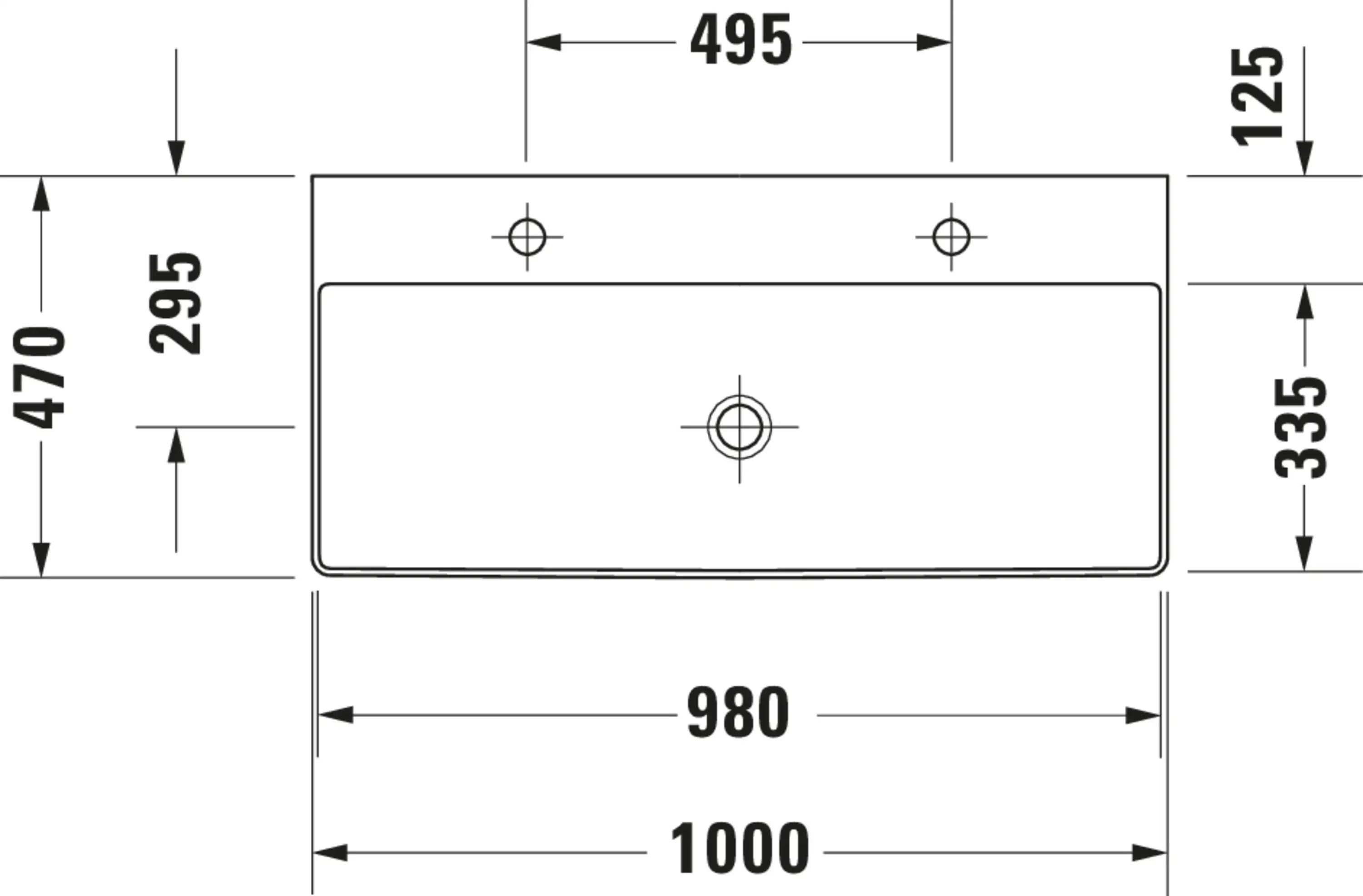 Duravit DuraSquare 39 3/8'' Rectangular Wall Mounted Sink in White with Two Sets of Single Faucet Holes and