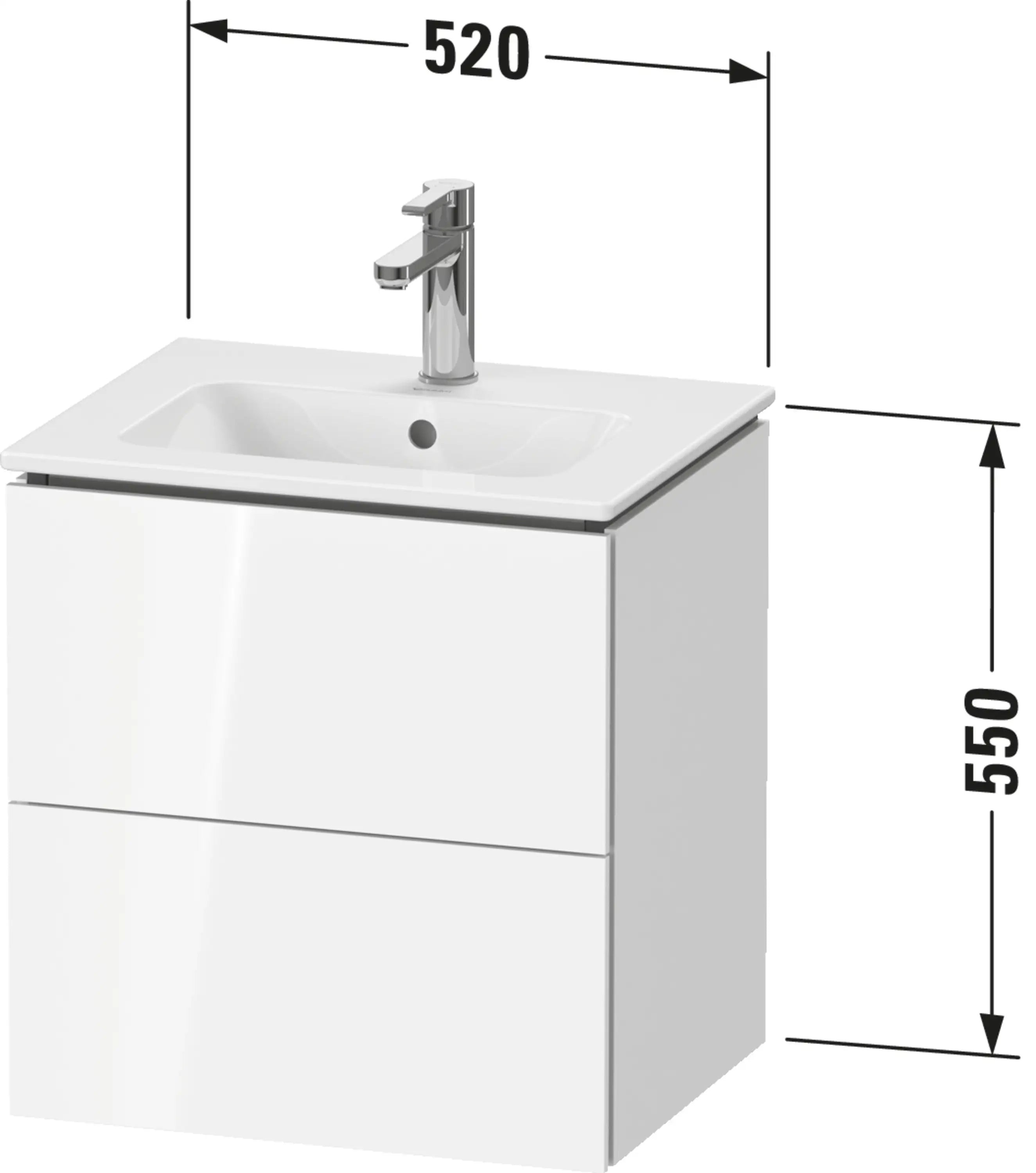 Duravit L-Cube 20 1/2'' Wall Mount Two Drawer Single Vanity Cabinet, Sink Sold Separately