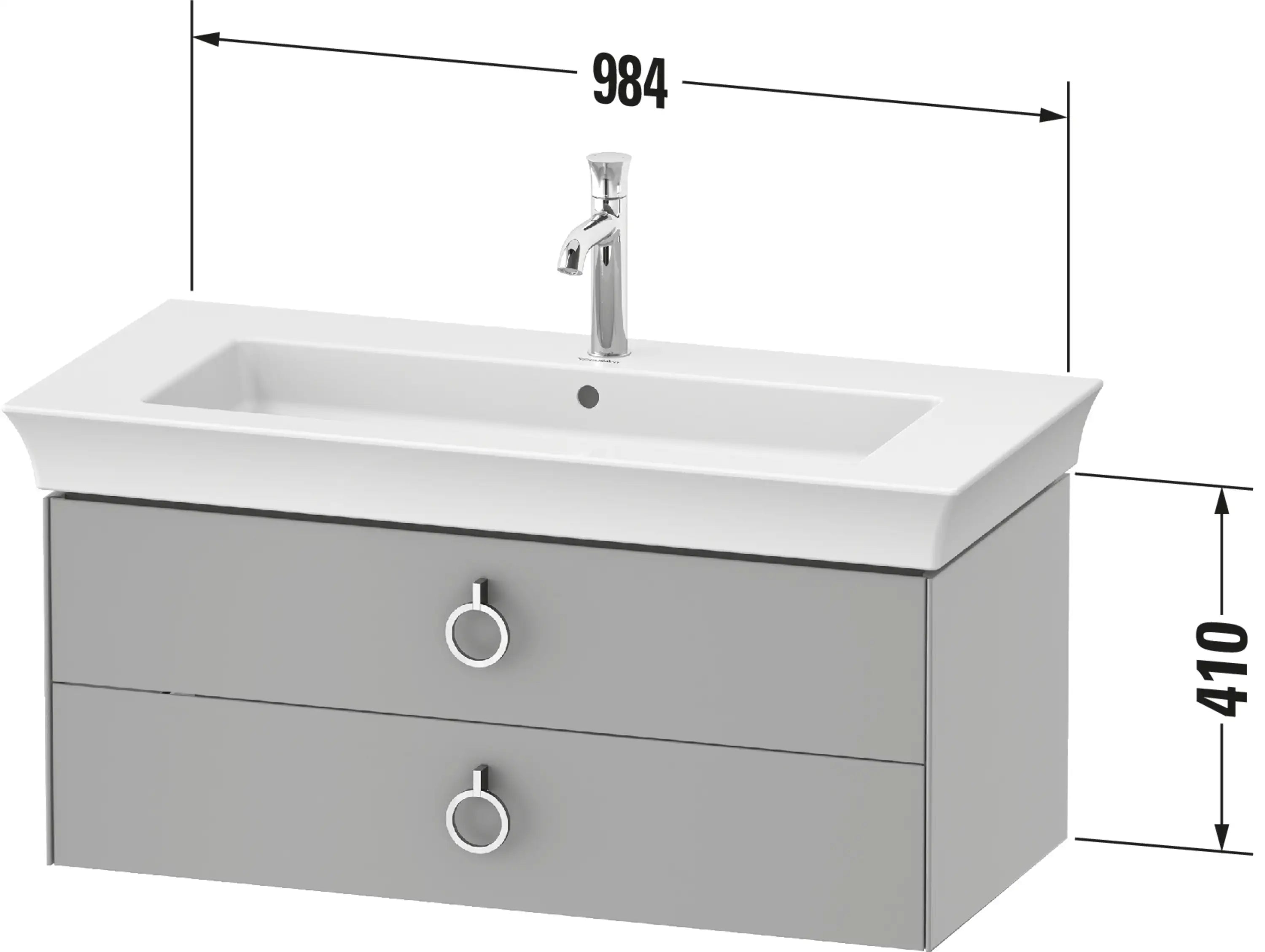 Duravit White Tulip 38 3/4'' Wall Mount Two Drawer Single Vanity Cabinet, Sink Sold Separately