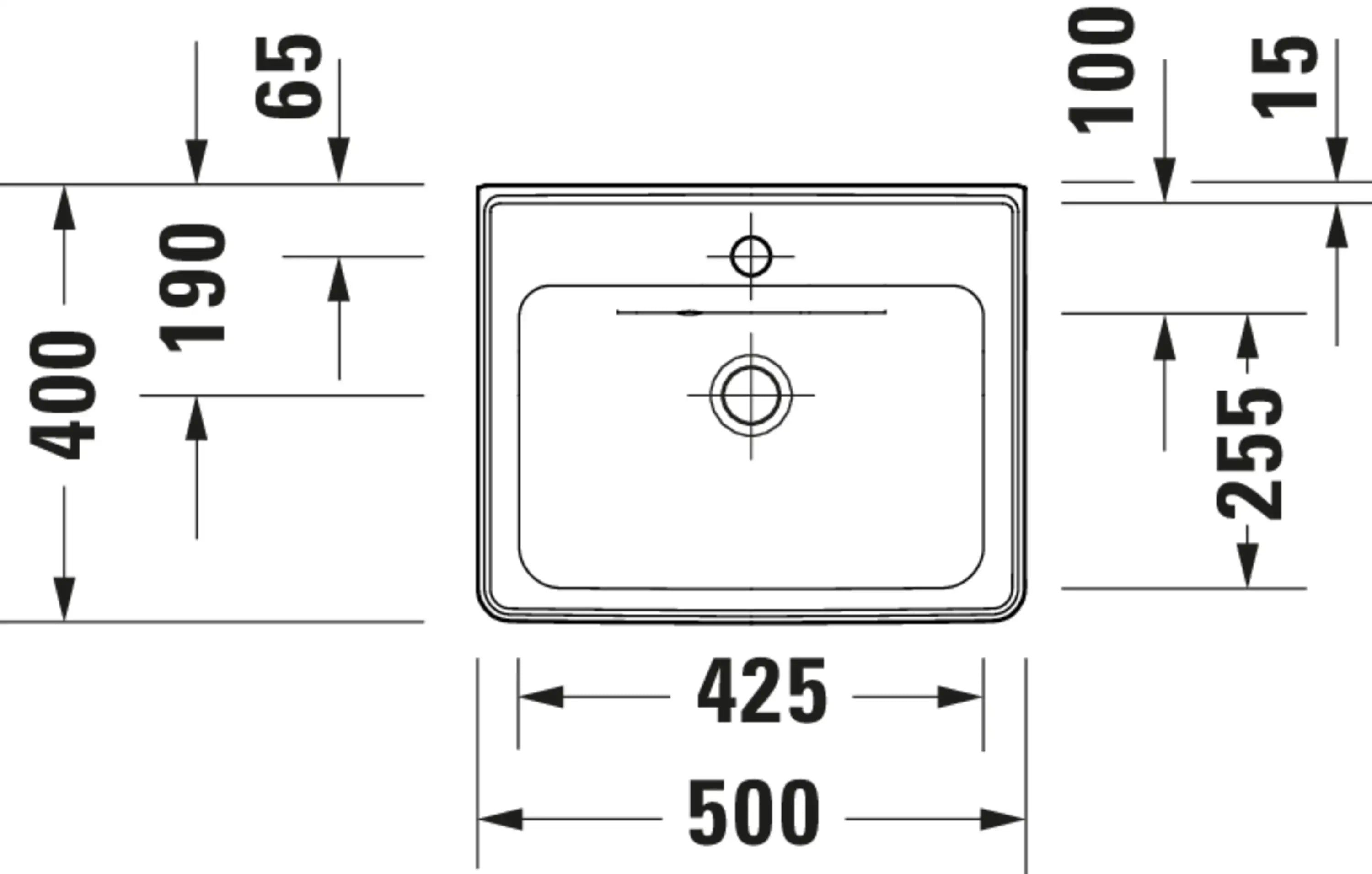 Duravit D-Neo 19 5/8'' Rectangular Wall Mounted Sink in White with Single Faucet Hole and with Overflow