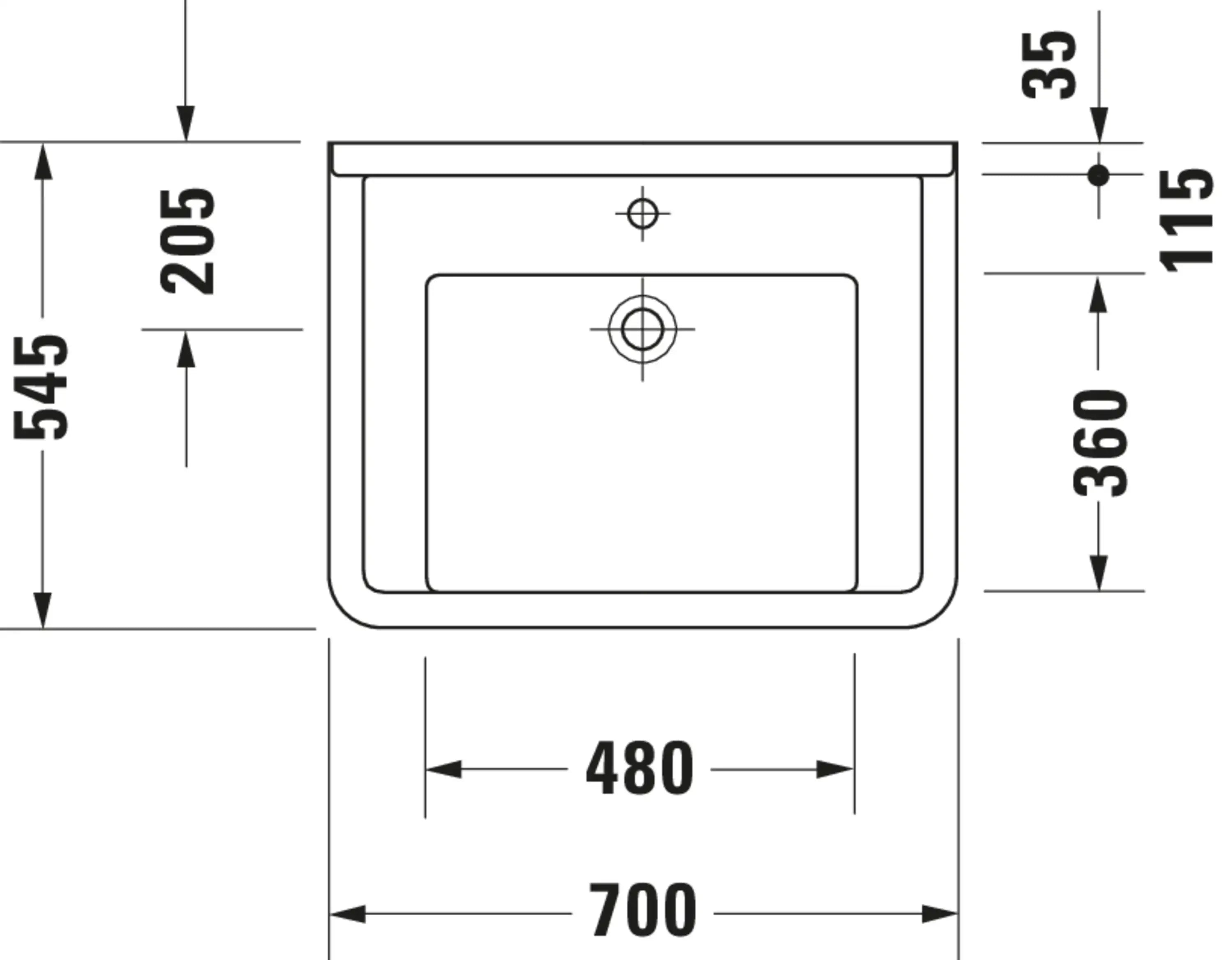 Duravit Starck 3 27 1/2'' Rectangular Wall Mounted Sink in White with Single Faucet Hole and with Overflow