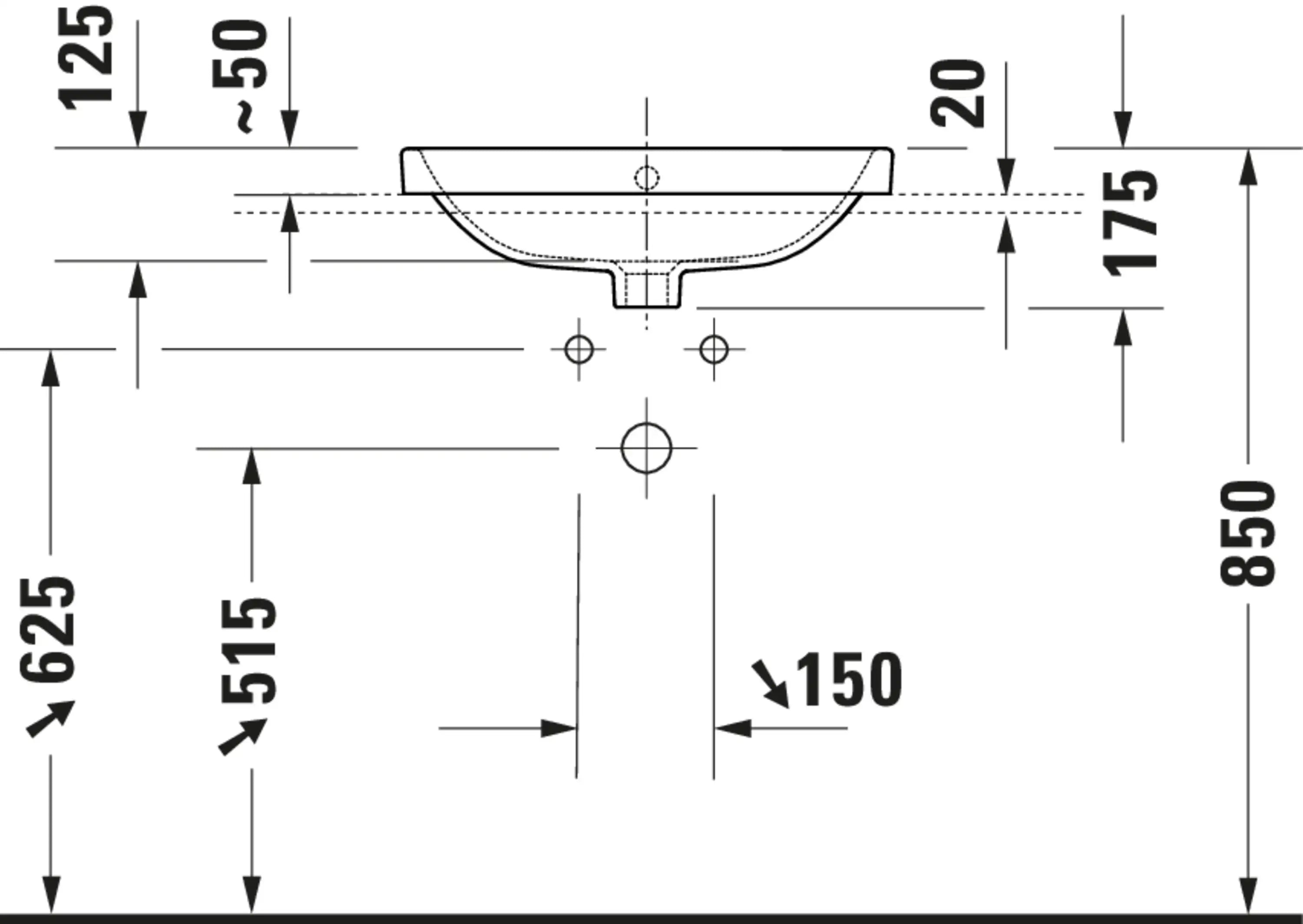 Duravit No.1 21 5/8'' Rectangular Drop In Sink in White with Single Faucet Hole and Overflow