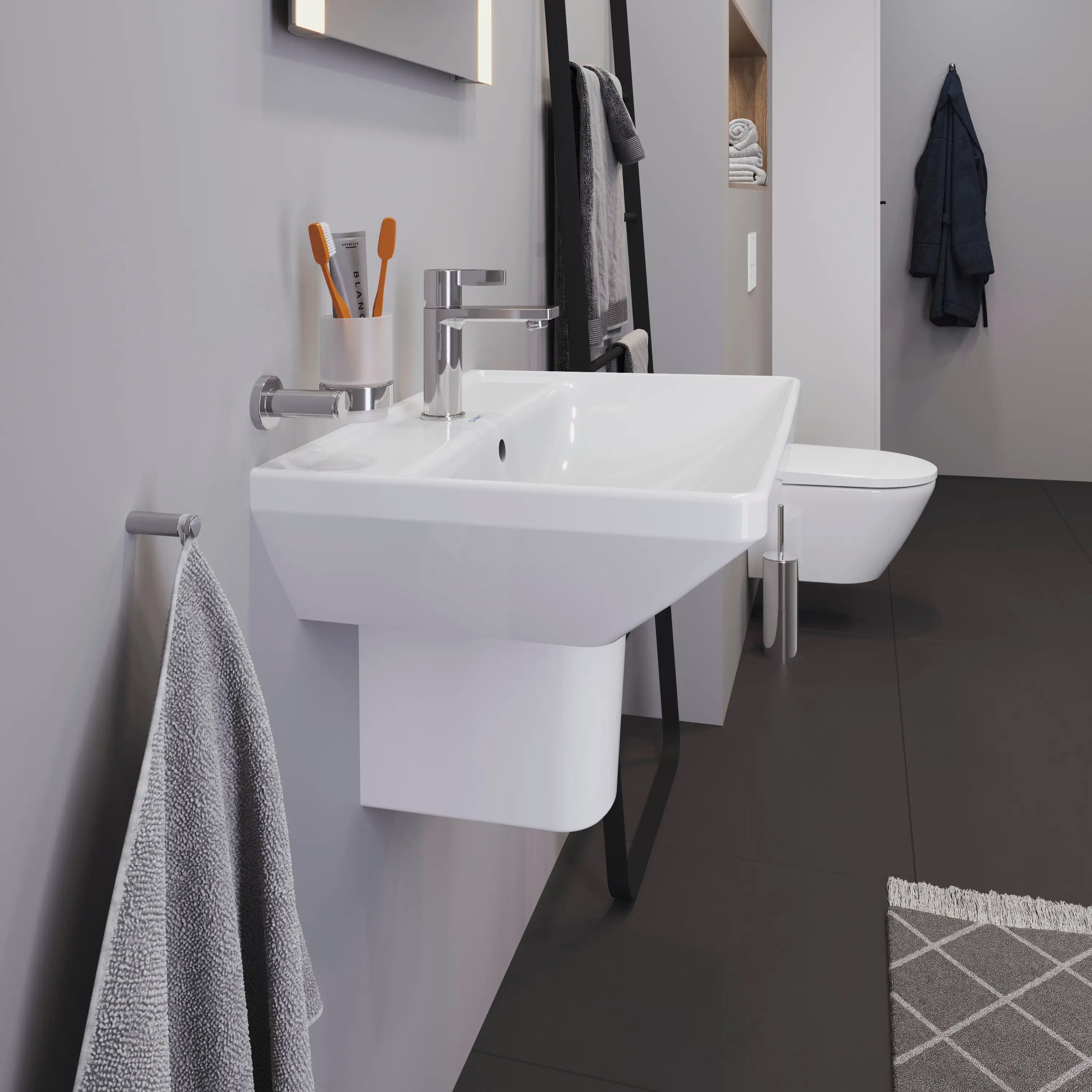 Duravit D-Neo 25 5/8'' Rectangular Wall Mounted Sink in White with Single Faucet Hole and with Overflow