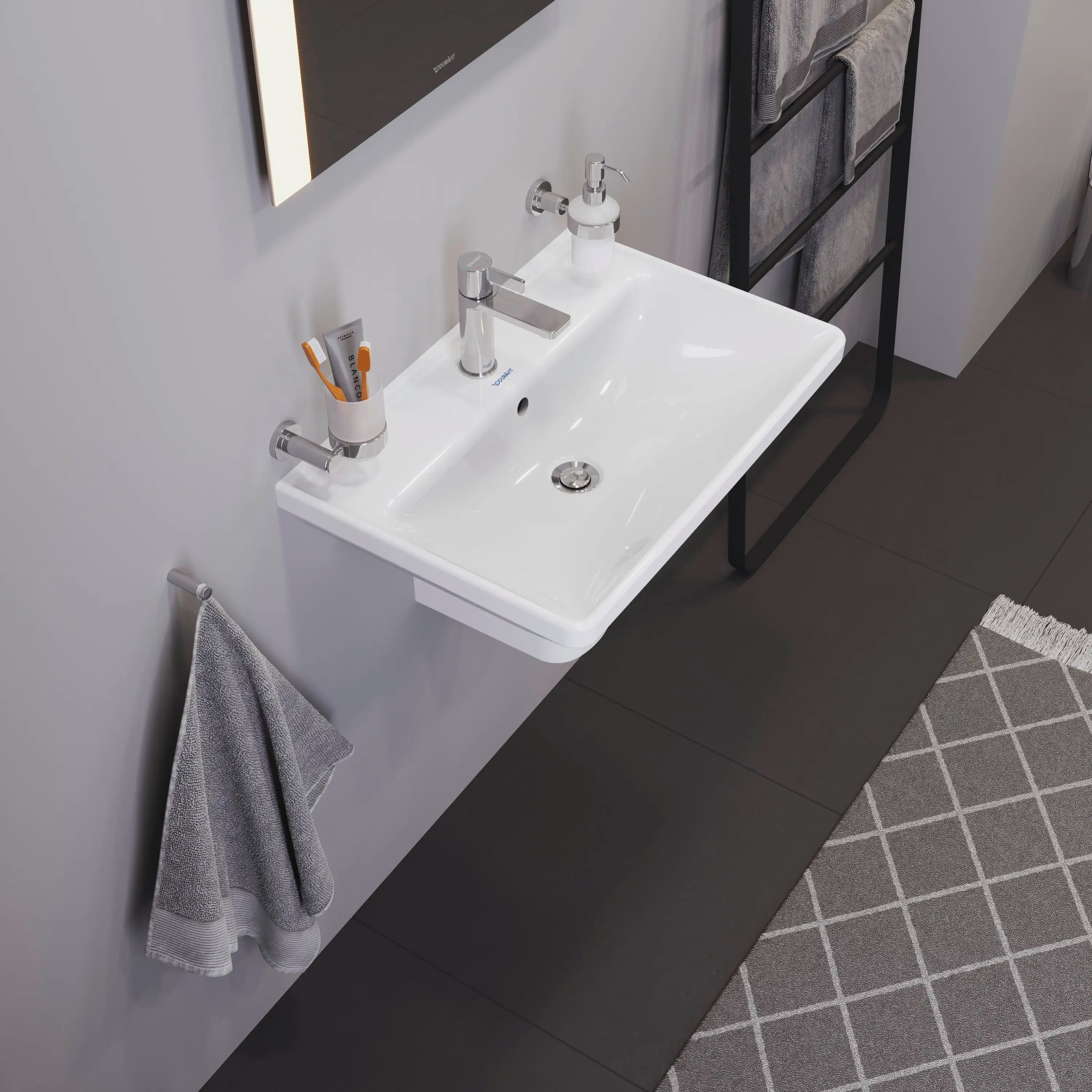 Duravit D-Neo 25 5/8'' Rectangular Wall Mounted Sink in White with Single Faucet Hole and with Overflow
