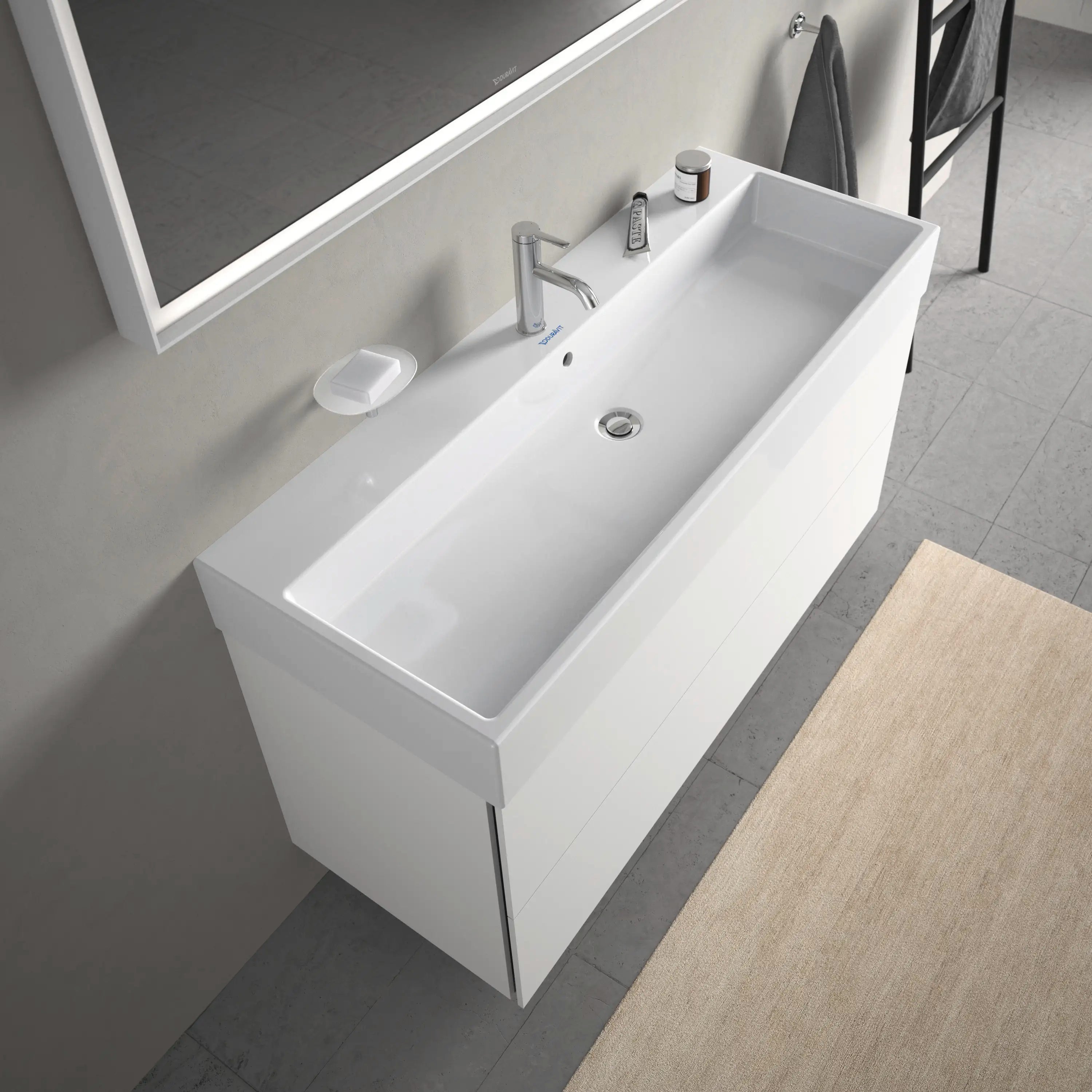 Duravit Vero 47 1/4'' Rectangular Wall Mounted Sink in White with Single Faucet Hole and with Overflow