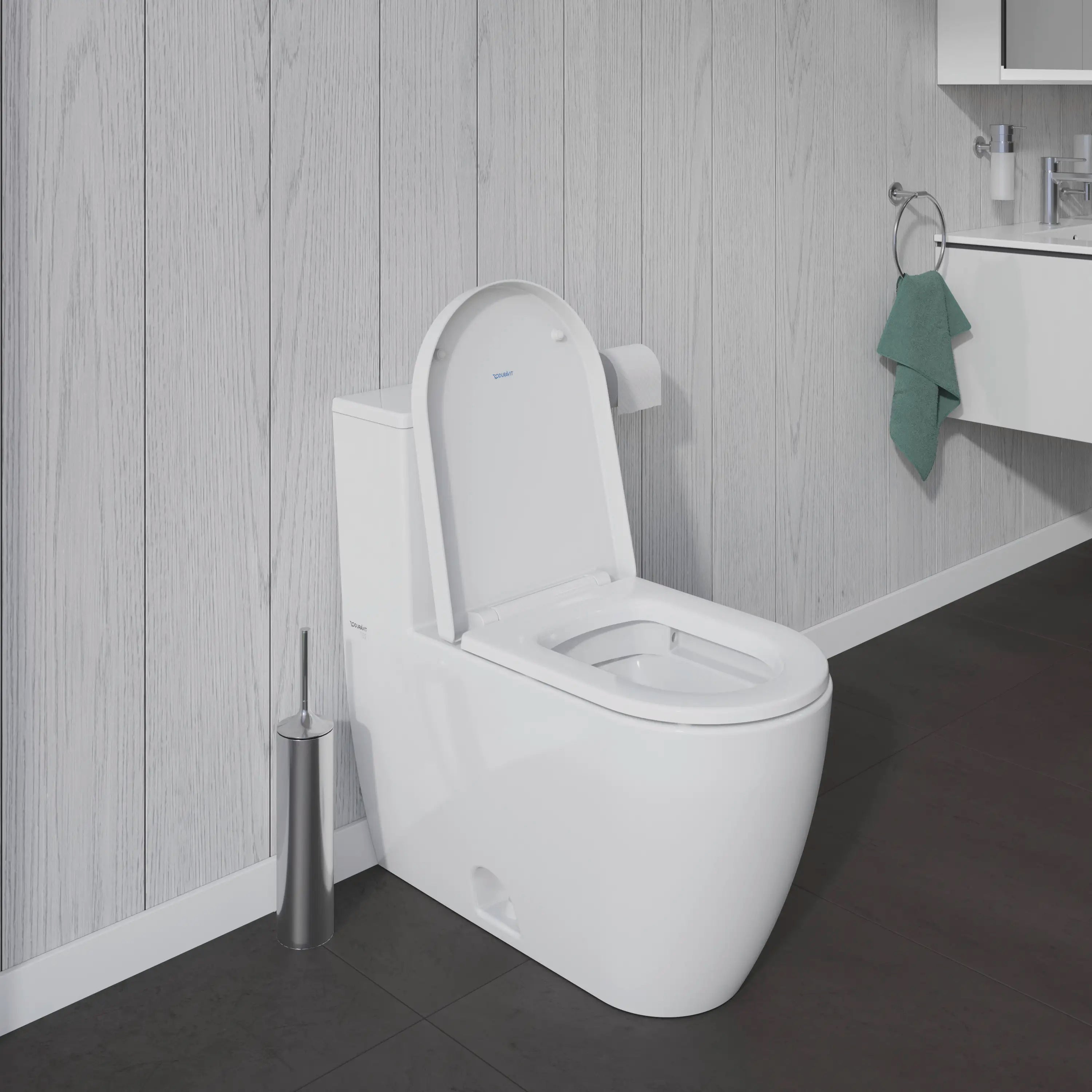 Duravit ME by Starck 1.28 GPF Single Flush Rimless Elongated ADA Compliant One Piece Toilet in White, Right Lever Flush - Seat Sold Separately