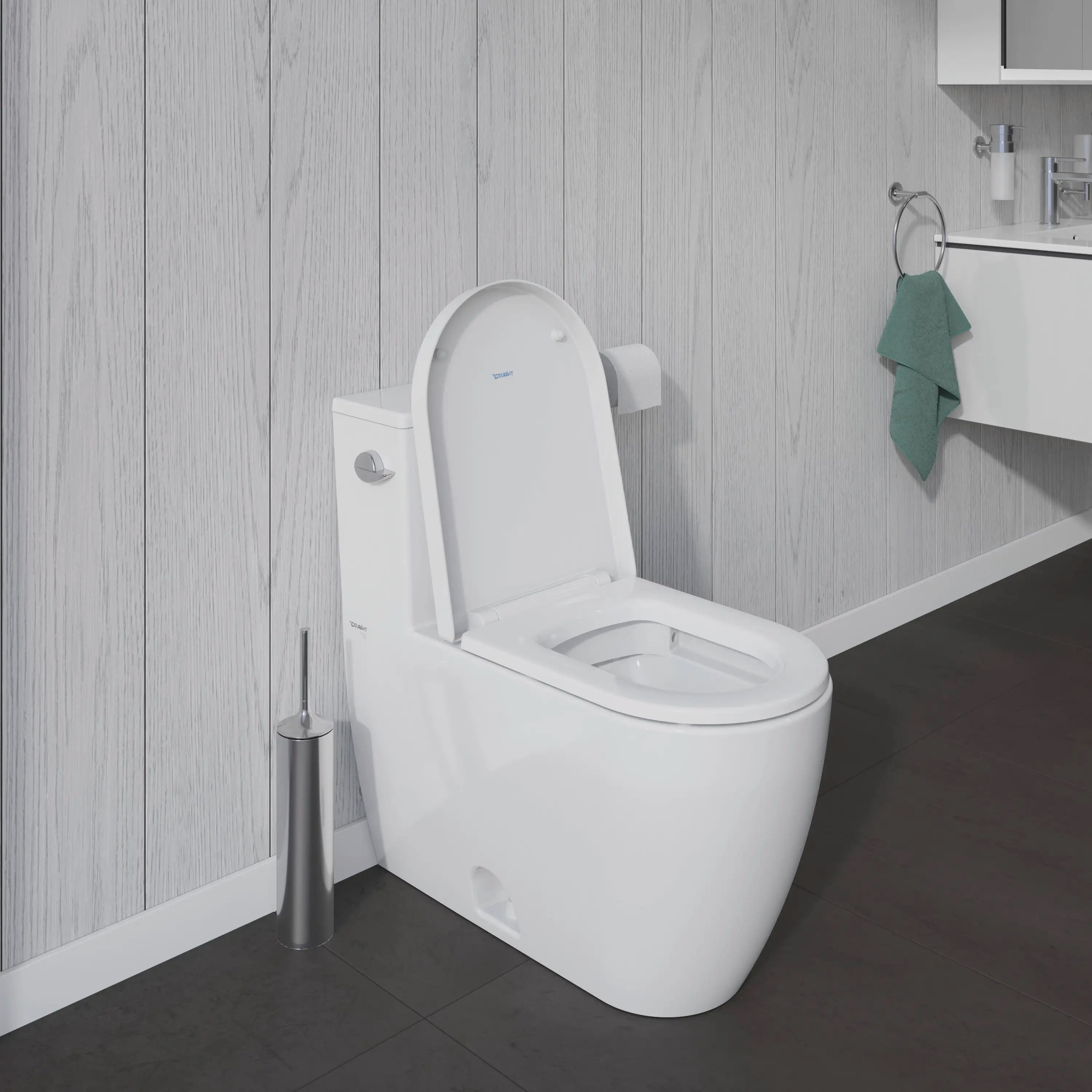 Duravit ME by Starck 1.28 GPF Single Flush Rimless Elongated ADA Compliant One Piece Toilet in White, Left Lever Flush - Seat Sold Separately