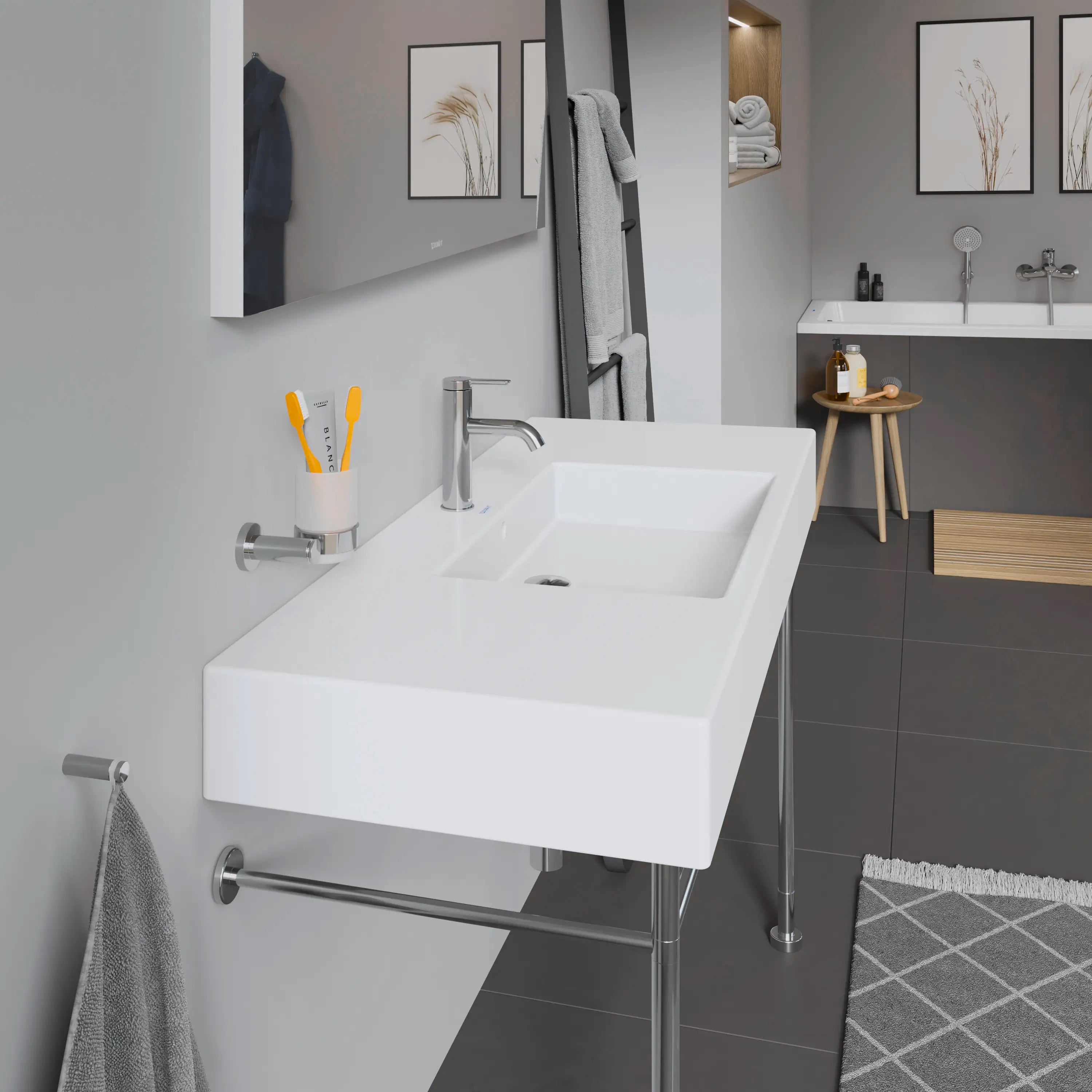 Duravit Vero 49 1/4'' Rectangular Wall Mounted Sink in White with Single Faucet Hole and with Overflow
