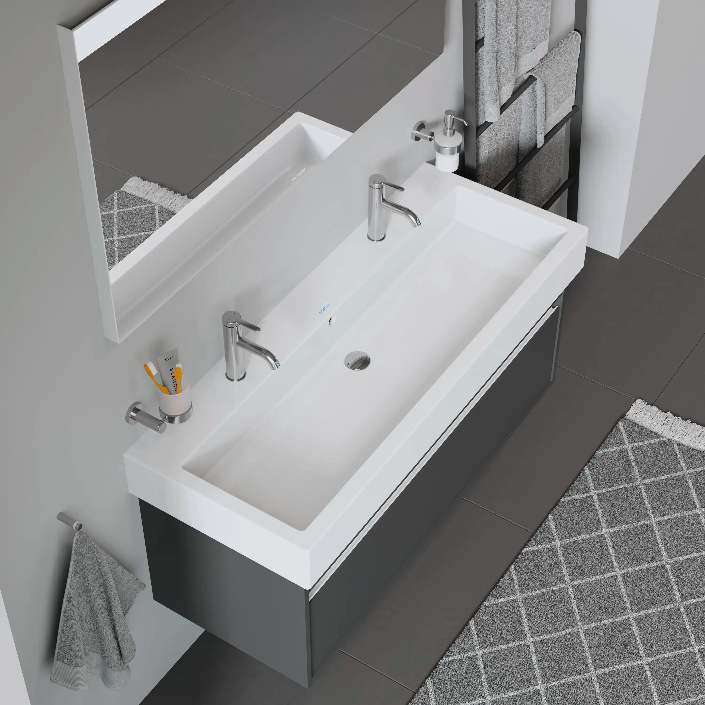 Duravit Vero 47 1/4'' Rectangular Wall Mounted Sink in White with Two Sets of Single Faucet Holes and with Overflow