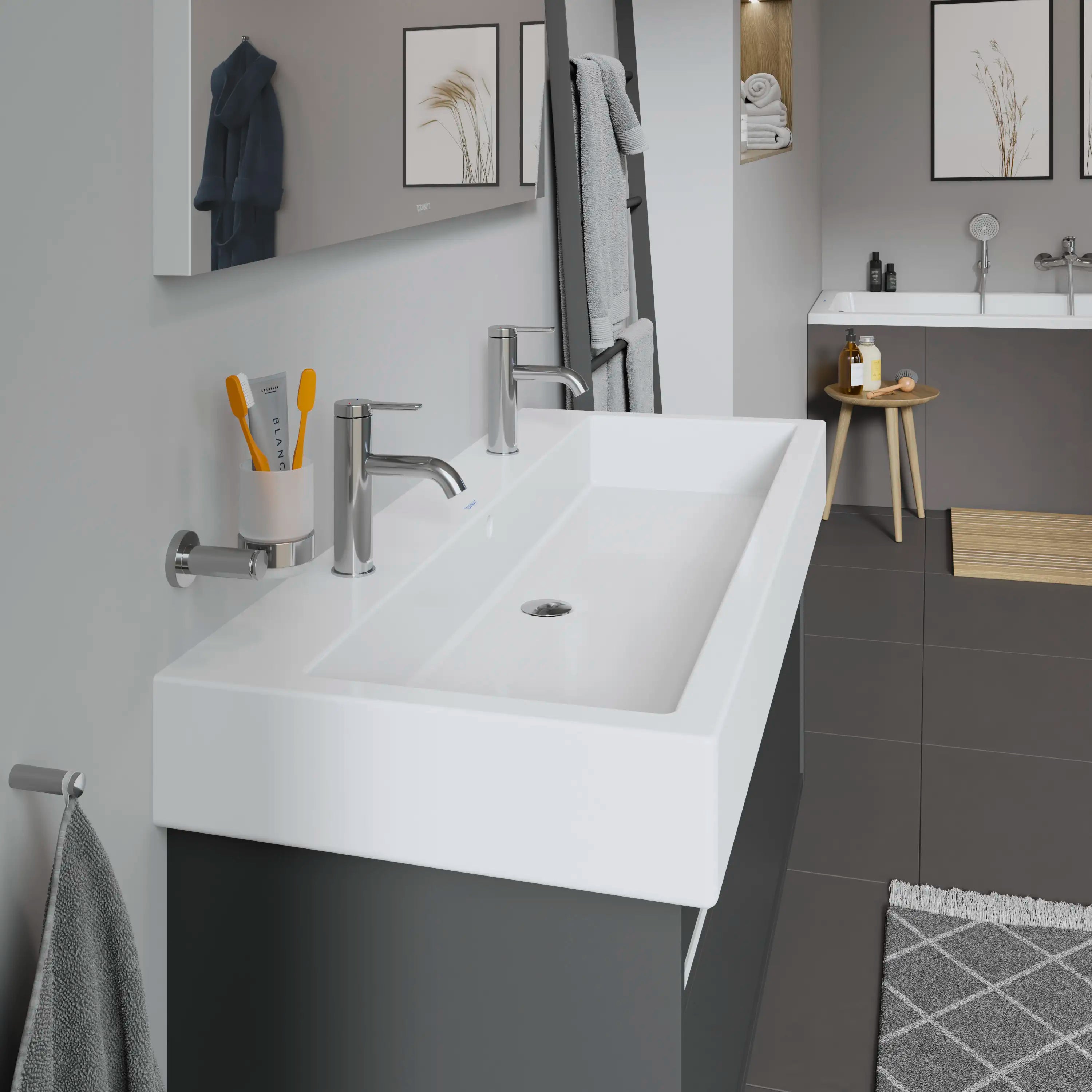 Duravit Vero 47 1/4'' Rectangular Wall Mounted Sink in White with Two Sets of Single Faucet Holes and with Overflow