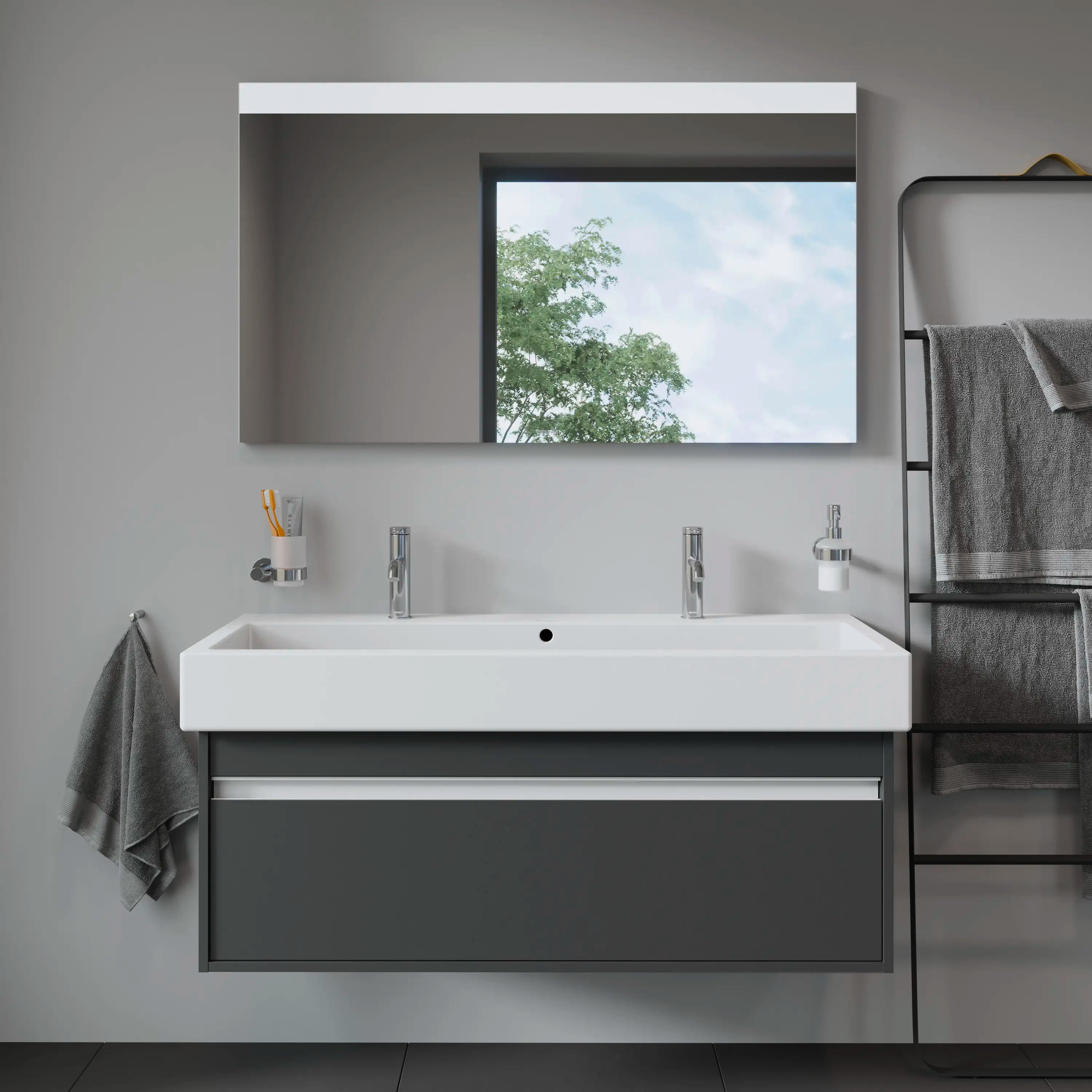 Duravit Vero 47 1/4'' Rectangular Wall Mounted Sink in White with Two Sets of Single Faucet Holes and with Overflow