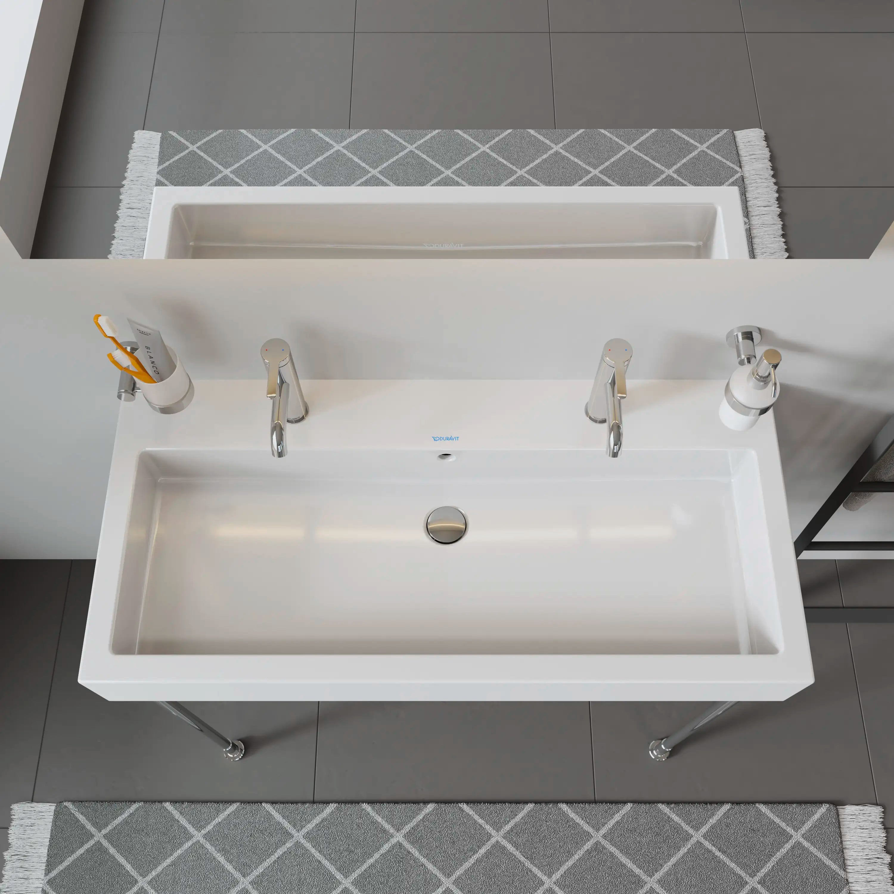 Duravit Vero 39 3/8'' Rectangular Wall Mounted Sink in White with Two Sets of Single Faucet Holes and with Overflow