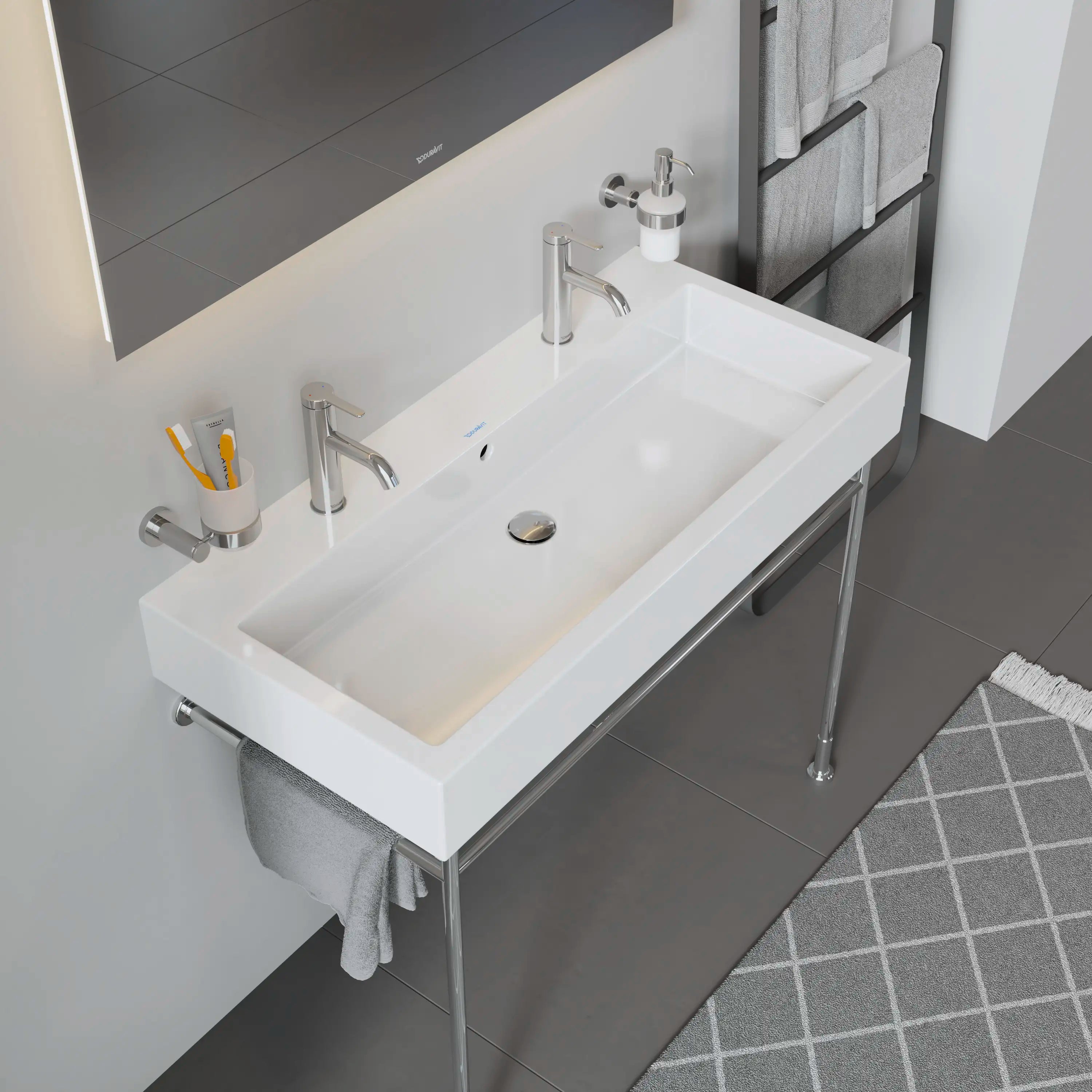 Duravit Vero 39 3/8'' Rectangular Wall Mounted Sink in White with Two Sets of Single Faucet Holes and with Overflow