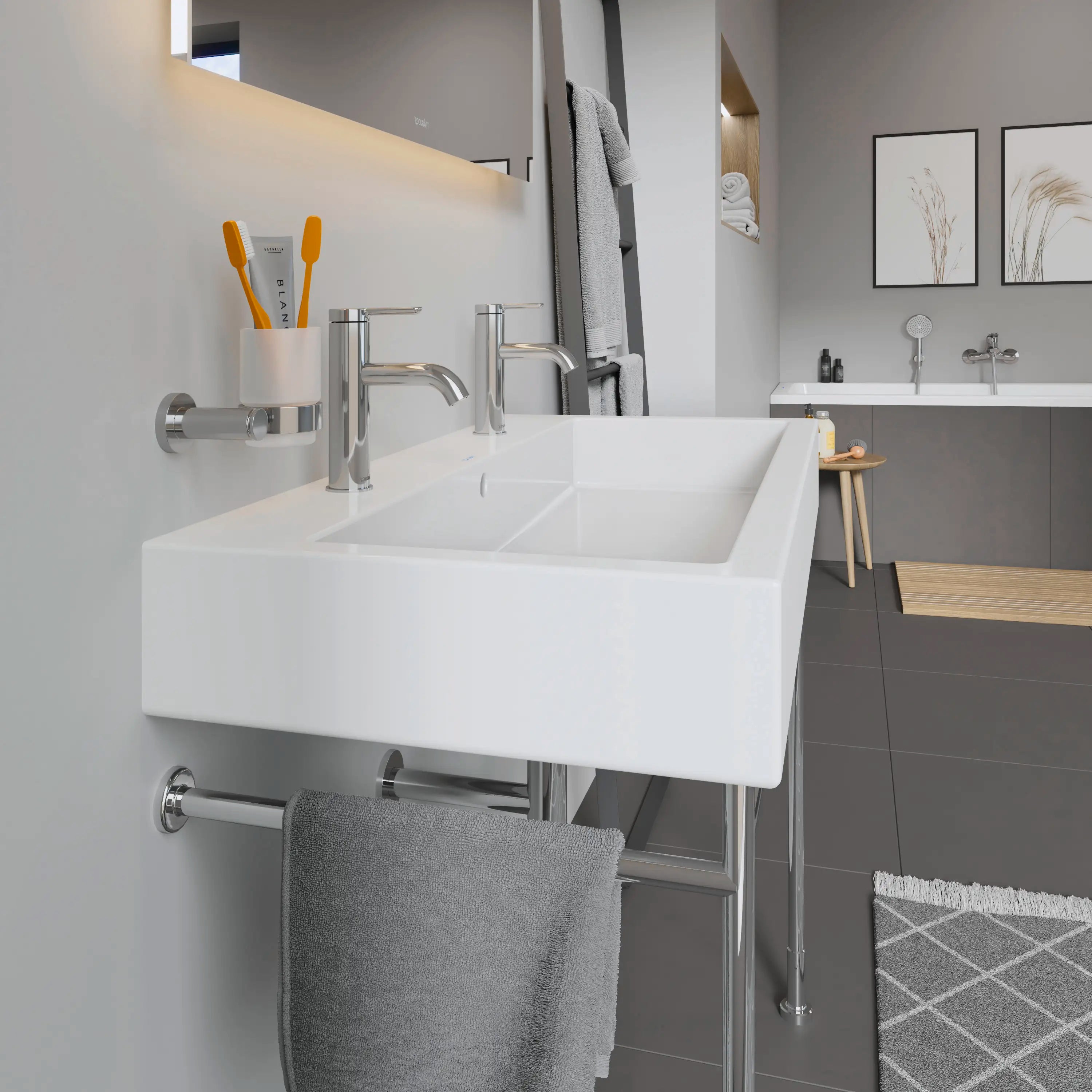 Duravit Vero 39 3/8'' Rectangular Wall Mounted Sink in White with Two Sets of Single Faucet Holes and with Overflow