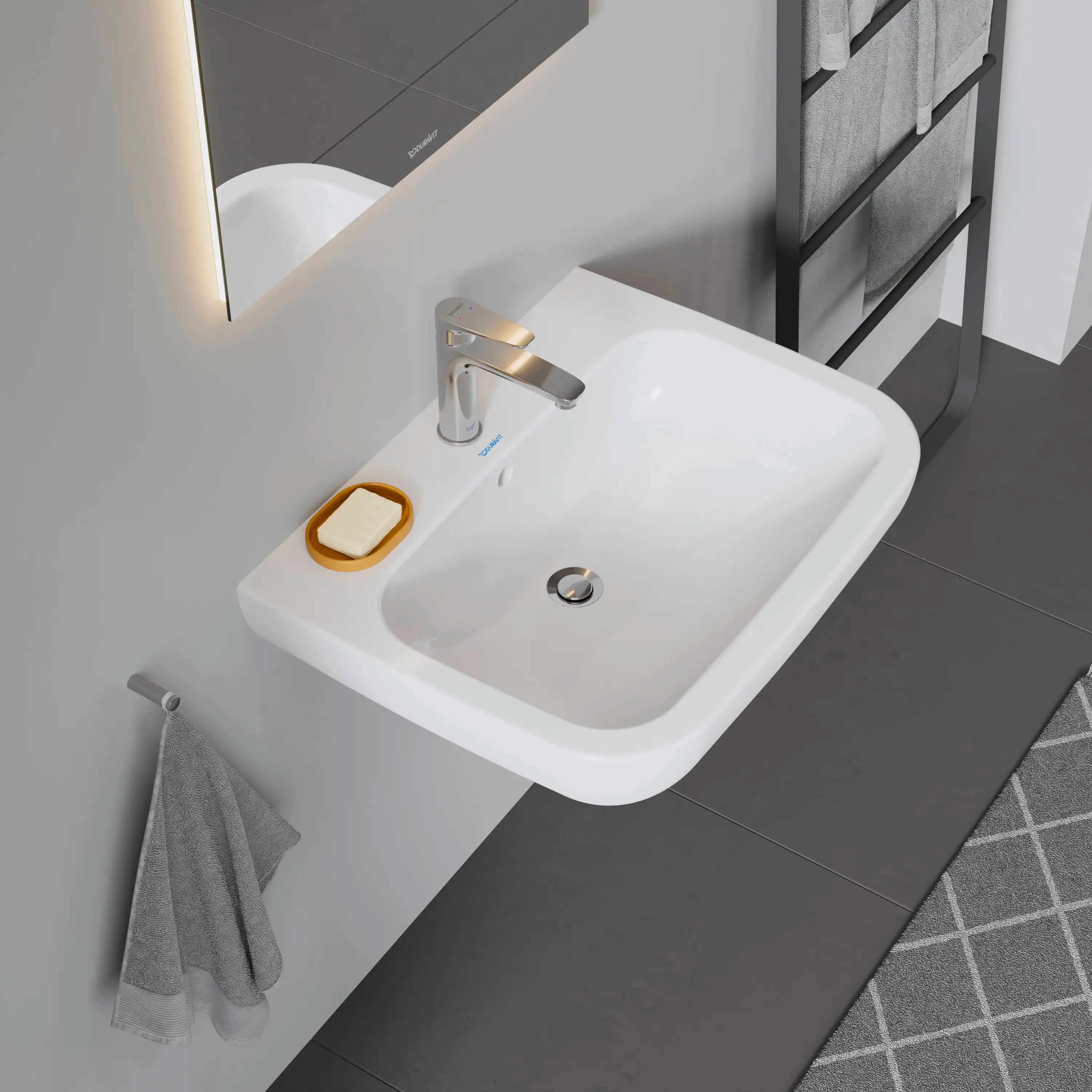 Duravit D-Code 25 5/8'' Rectangular Wall Mounted Sink in White with Single Faucet Hole and with Overflow