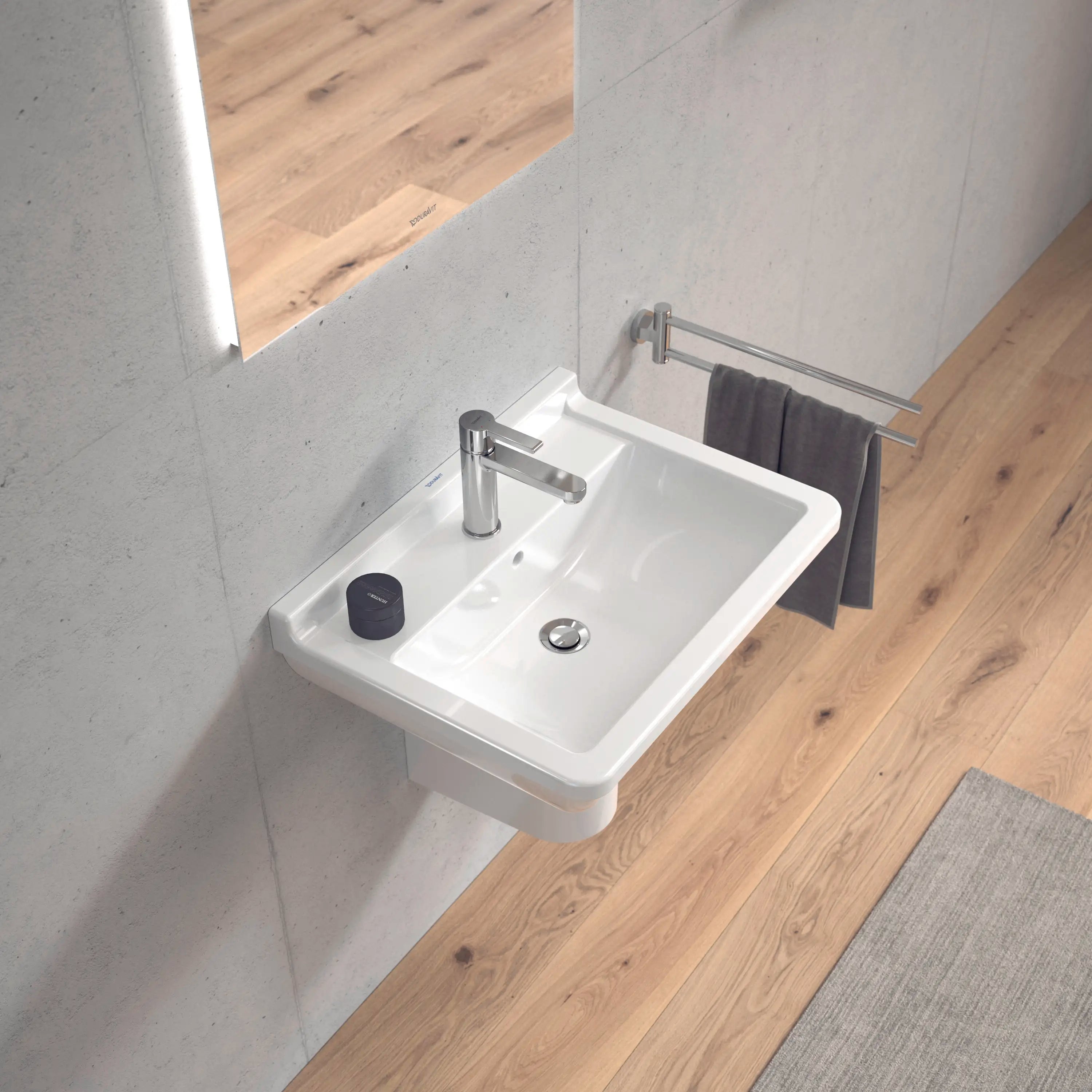 Duravit Starck 3 23 5/8'' Rectangular Wall Mounted Sink in White with Single Faucet Hole and with Overflow