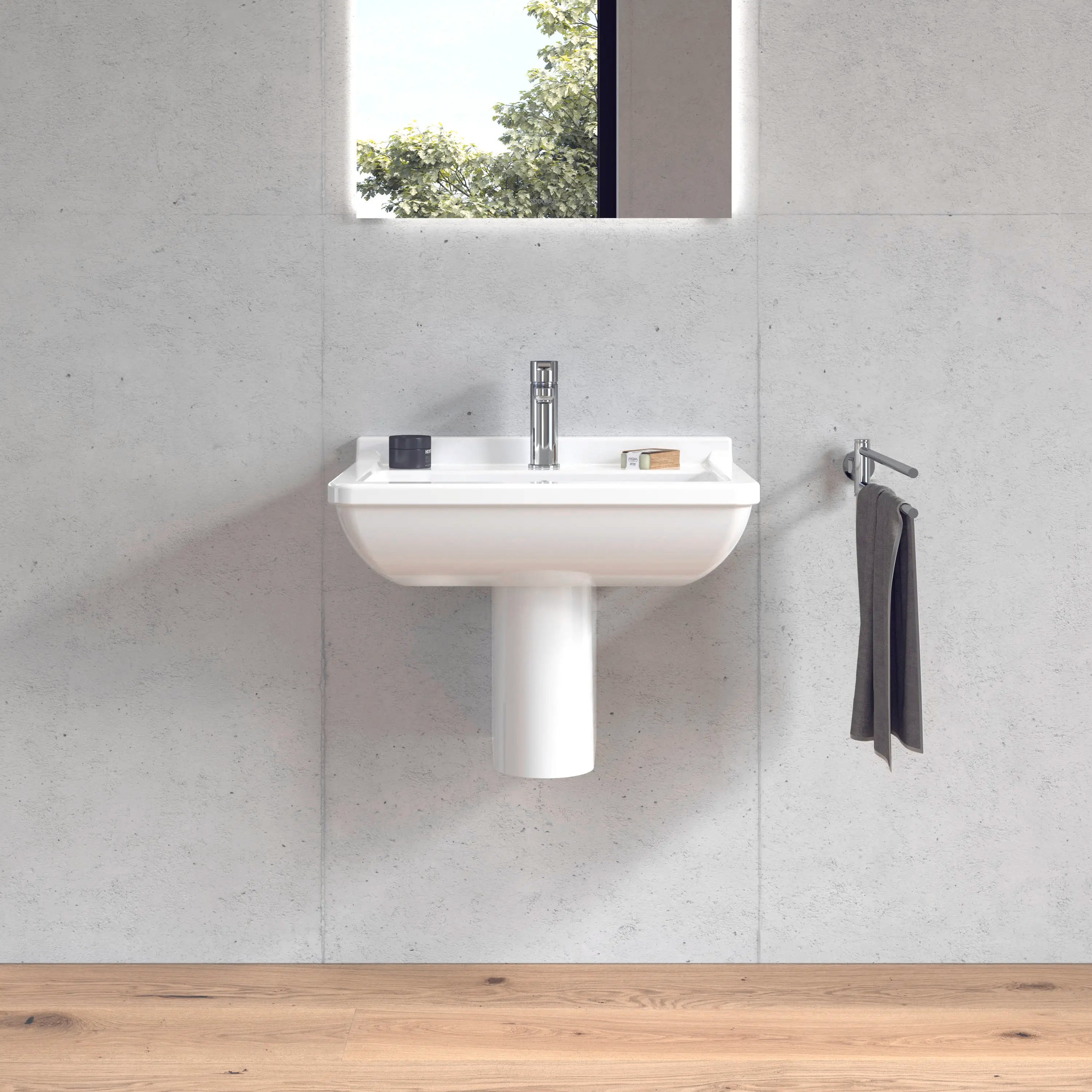 Duravit Starck 3 23 5/8'' Rectangular Wall Mounted Sink in White with Single Faucet Hole and with Overflow