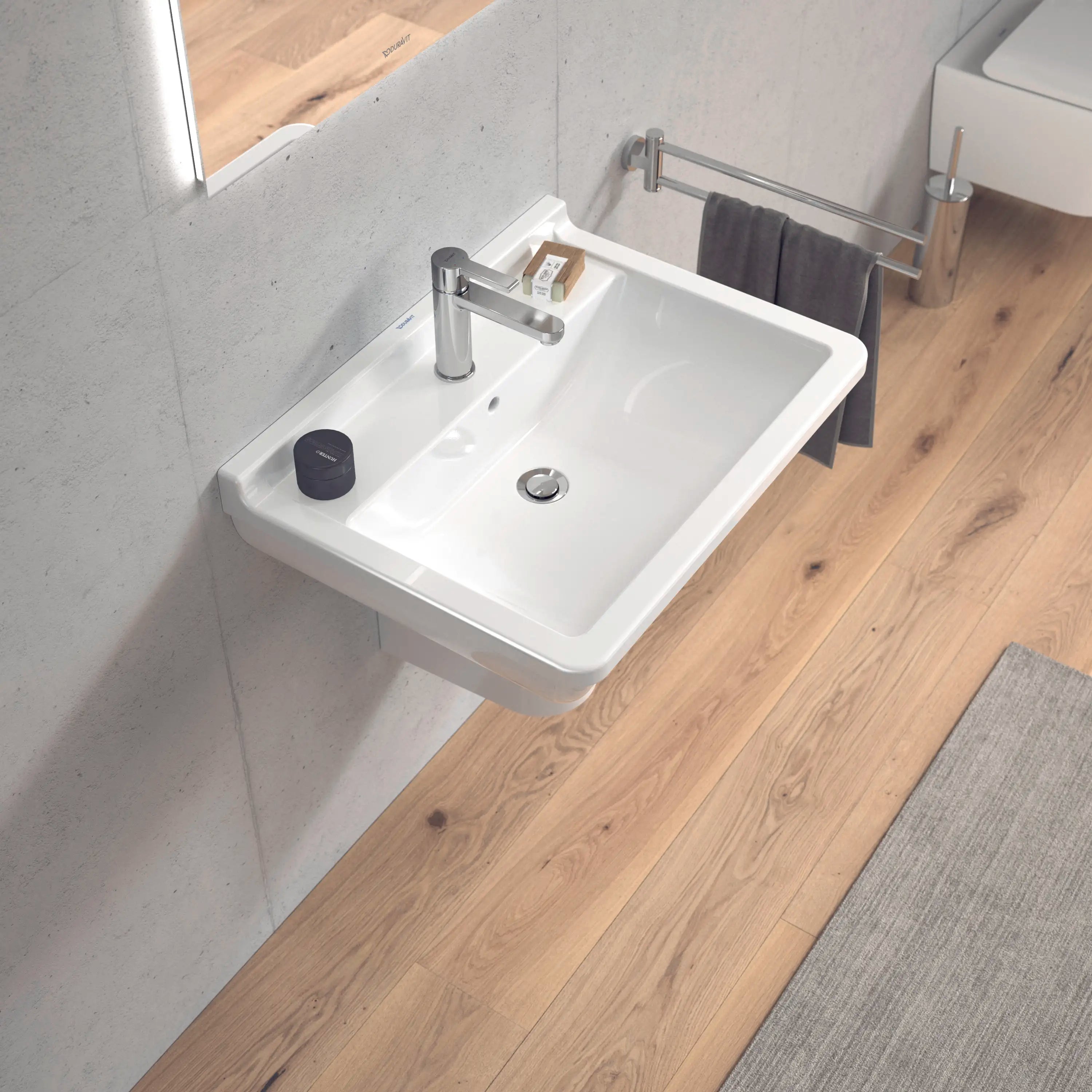 Duravit Starck 3 25 5/8'' Rectangular Wall Mounted Sink in White with Single Faucet Hole and with Overflow