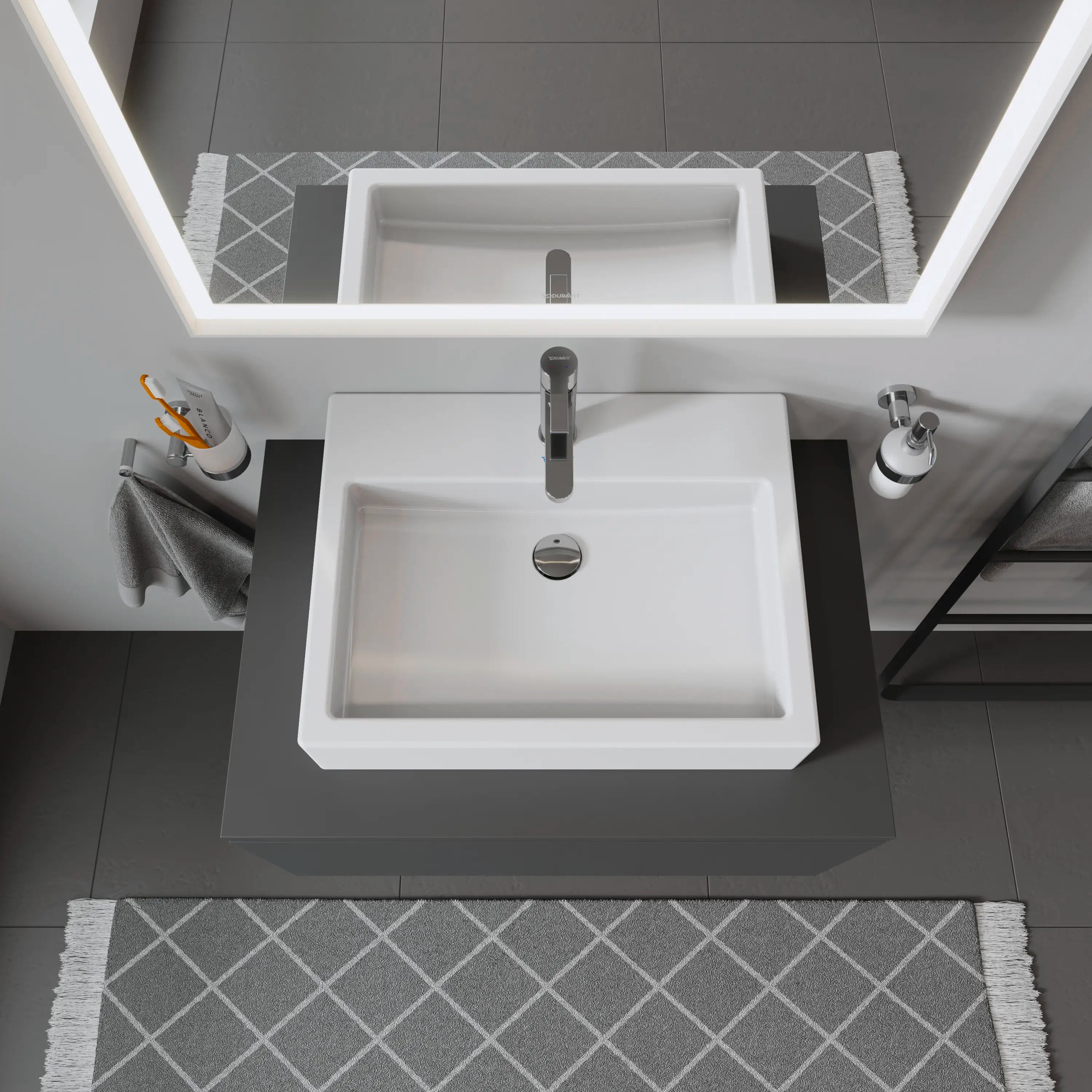 Duravit Vero 23 3/8'' Rectangular Vessel Sink in White with Single Faucet Hole and with Overflow