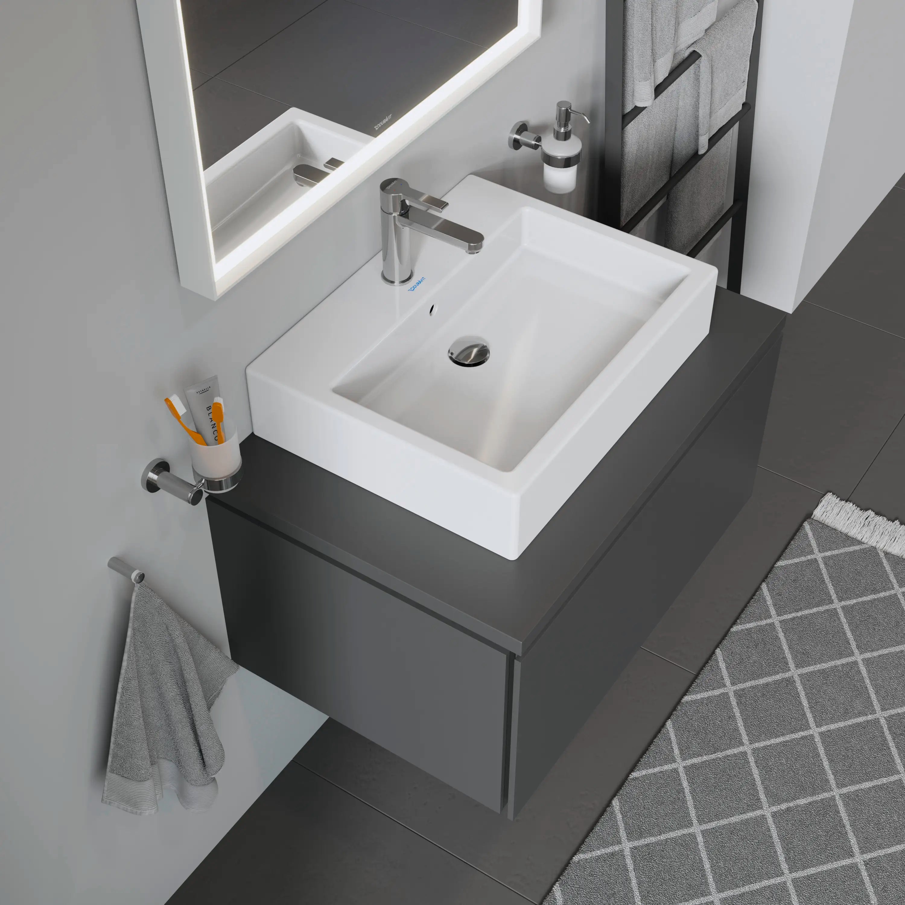 Duravit Vero 23 3/8'' Rectangular Vessel Sink in White with Single Faucet Hole and with Overflow