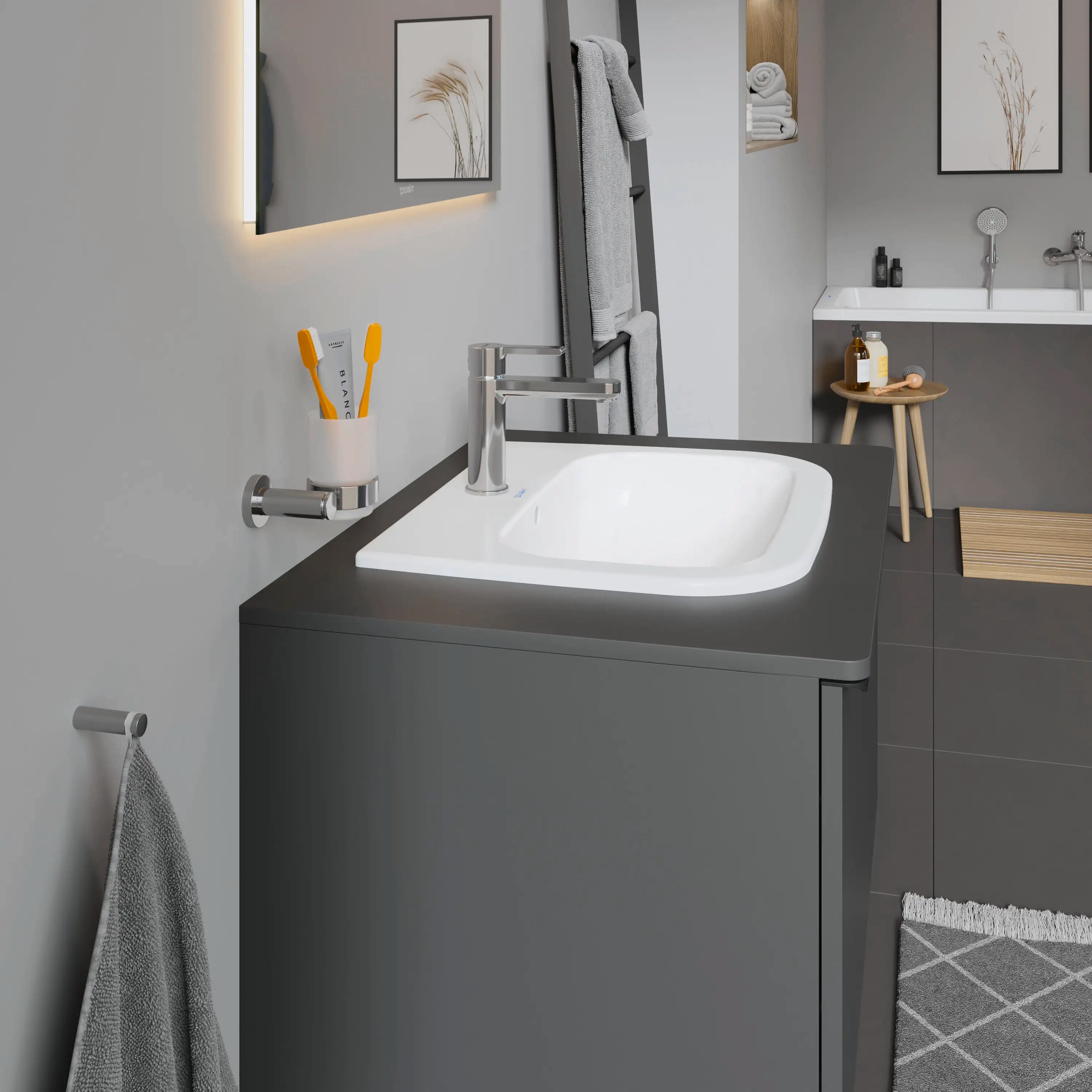 Duravit D-Code 21 1/2'' Rectangular Drop In Sink in White with Single Faucet Hole and Overflow