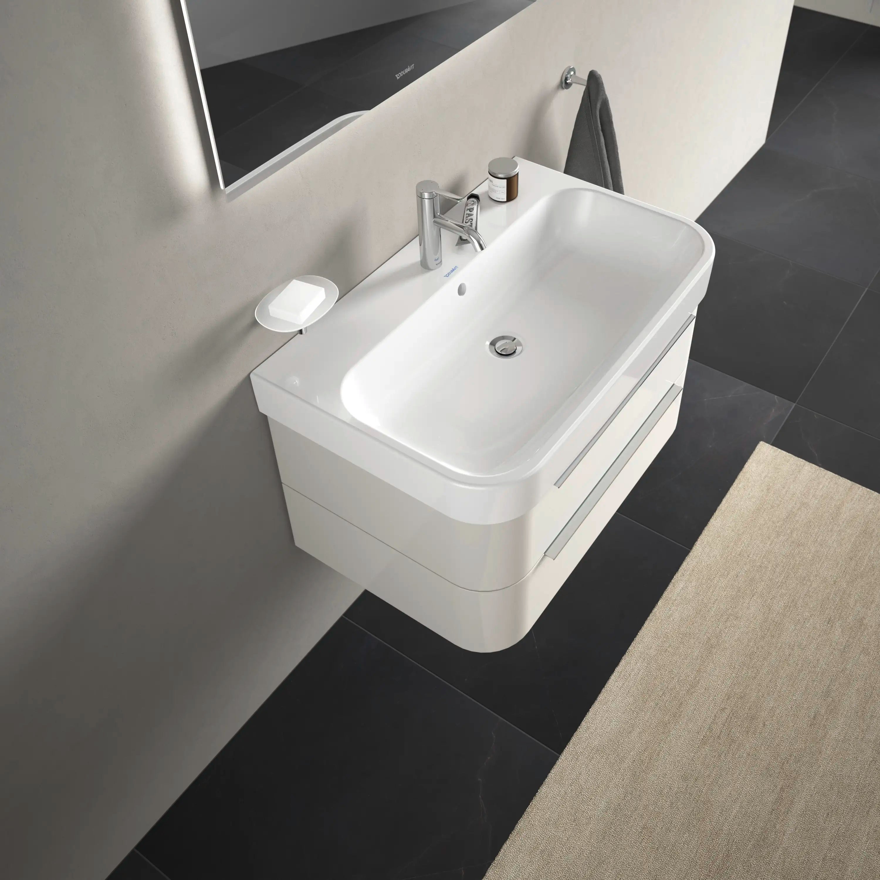 Duravit Happy D.2 31 1/2'' Rectangular Wall Mounted Sink in White with Single Faucet Hole and with Overflow