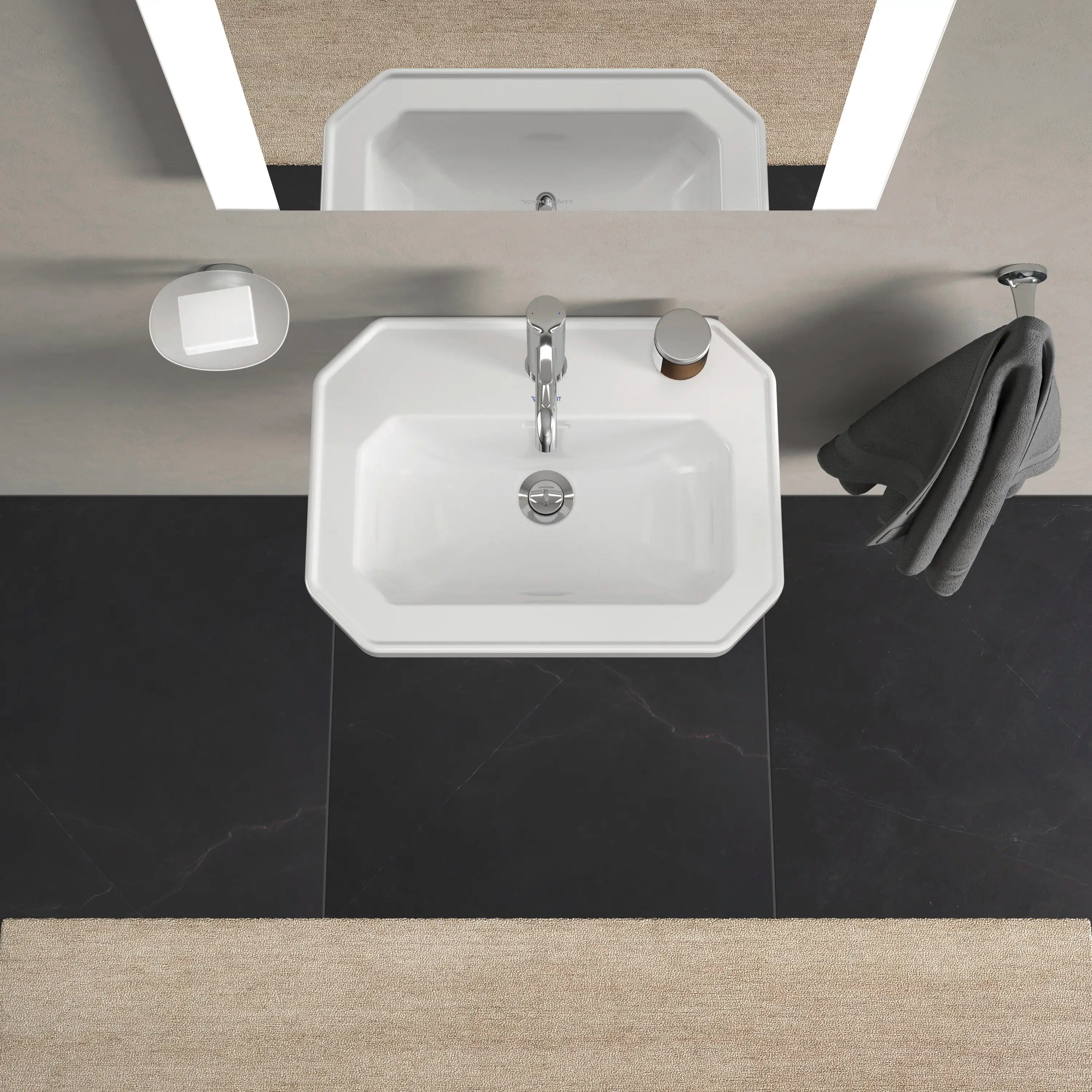 Duravit 1930 series 19 5/8'' Octagonal Wall Mounted Sink in White with Single Faucet Hole and with Overflow