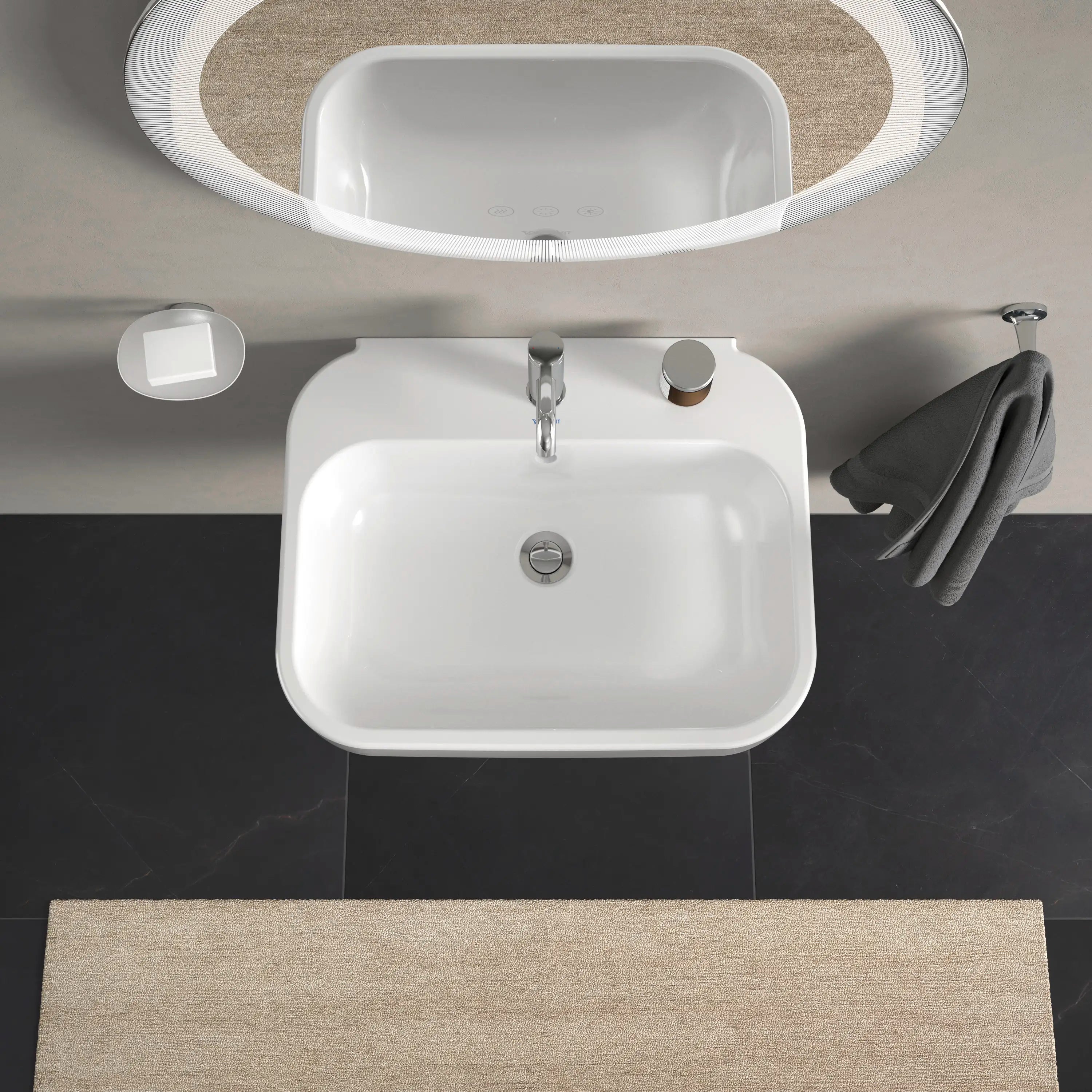Duravit Happy D.2 23 5/8'' Rectangular Wall Mounted Sink in White with Single Faucet Hole and with Overflow