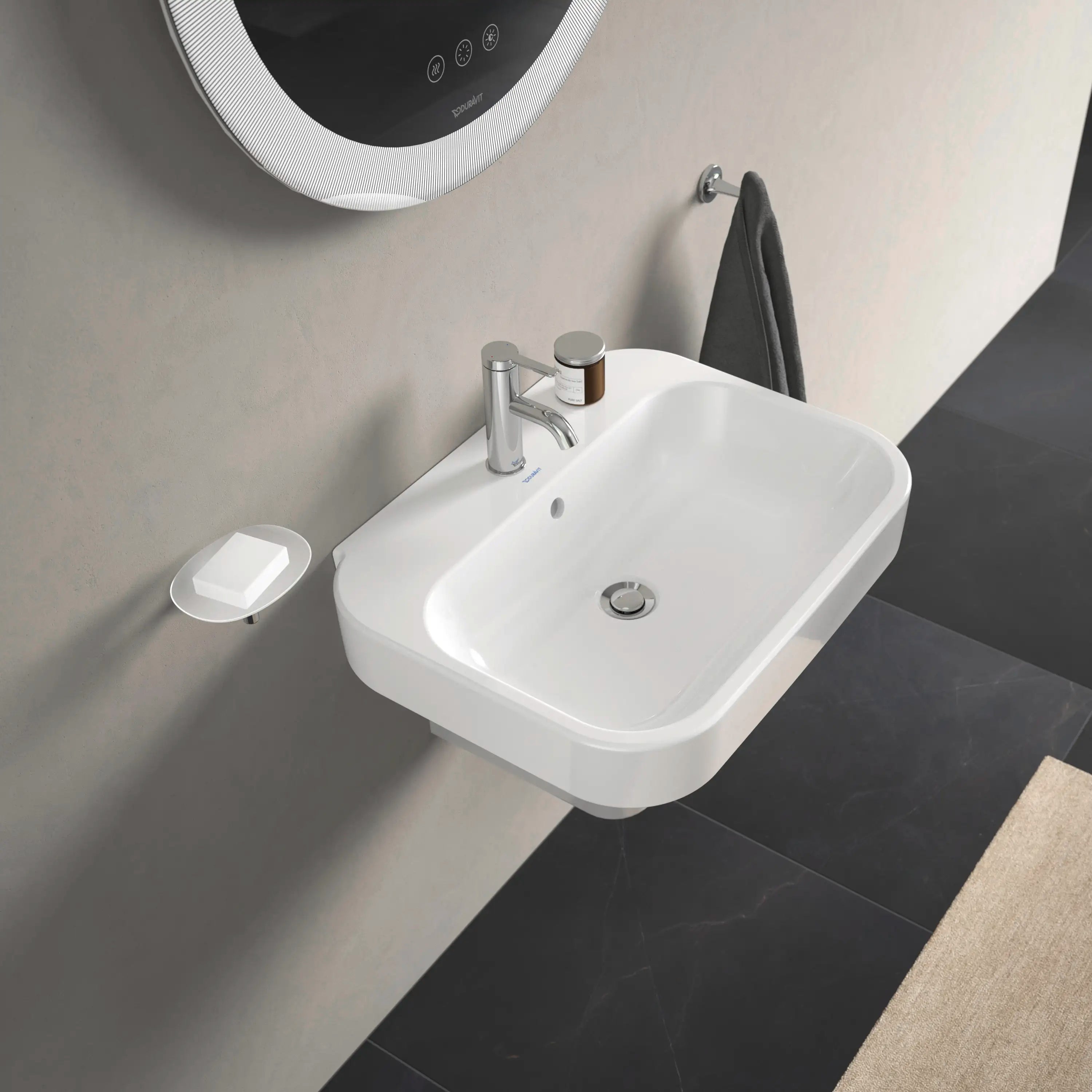 Duravit Happy D.2 23 5/8'' Rectangular Wall Mounted Sink in White with Single Faucet Hole and with Overflow