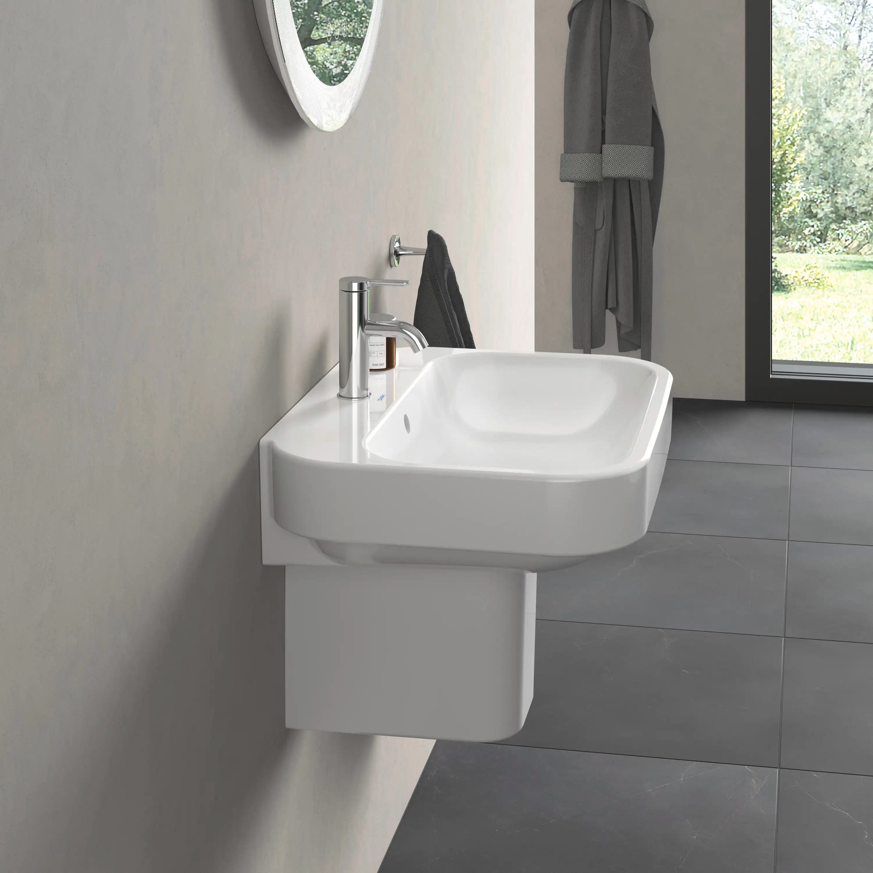 Duravit Happy D.2 23 5/8'' Rectangular Wall Mounted Sink in White with Single Faucet Hole and with Overflow