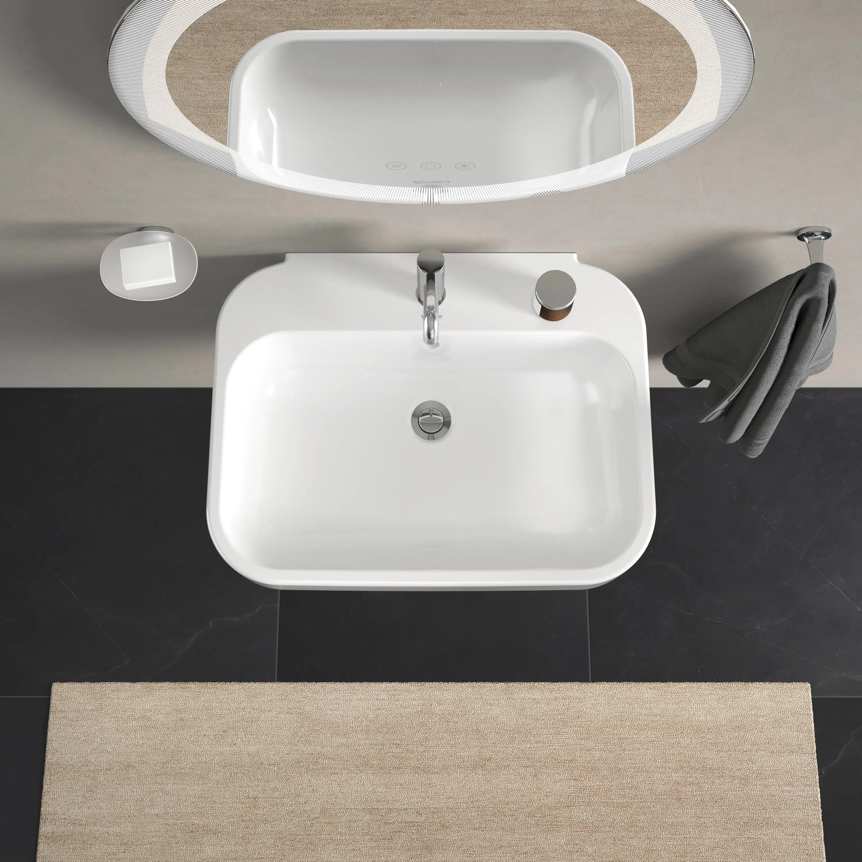Duravit Happy D.2 25 5/8'' Rectangular Wall Mounted Sink in White with Single Faucet Hole and with Overflow