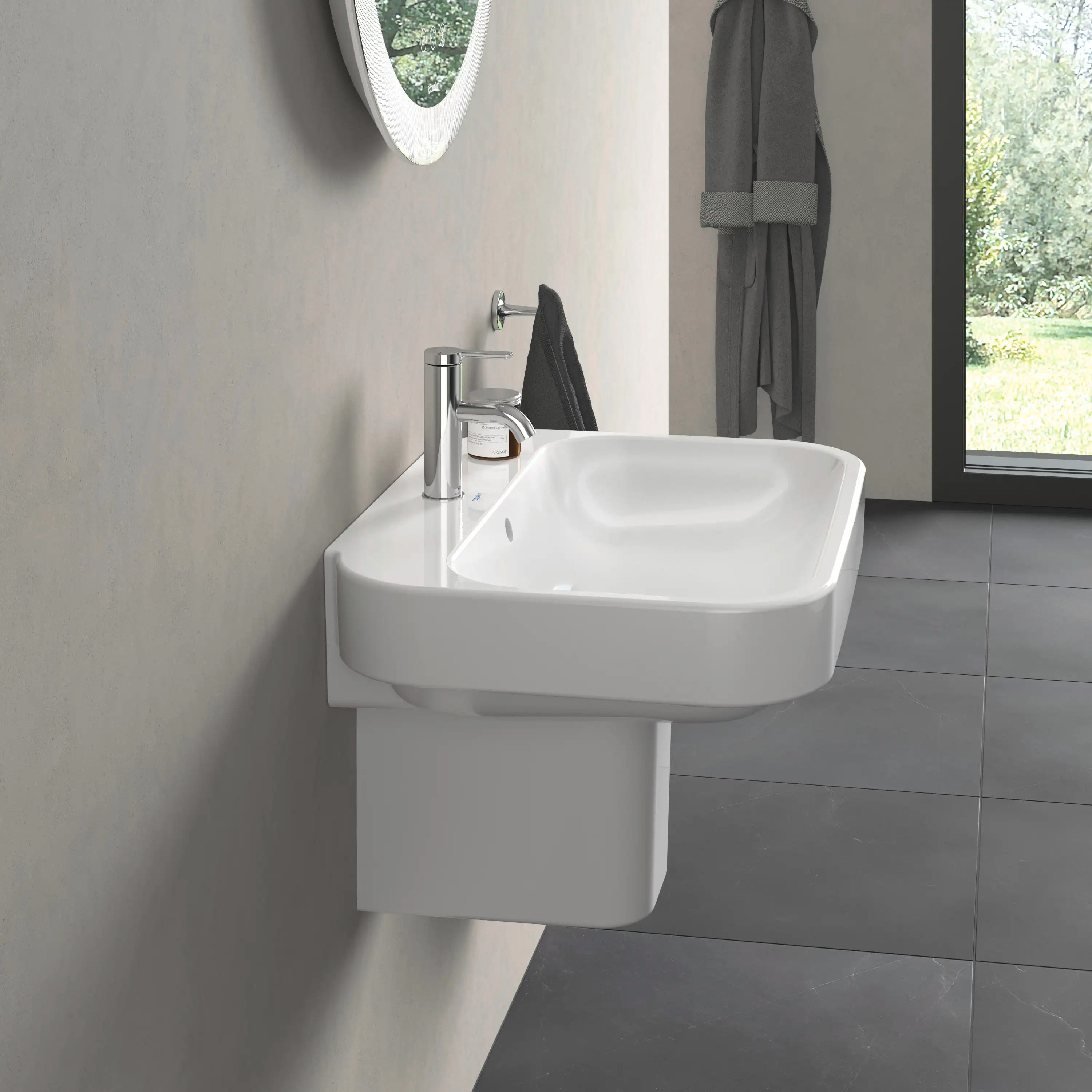 Duravit Happy D.2 25 5/8'' Rectangular Wall Mounted Sink in White with Single Faucet Hole and with Overflow