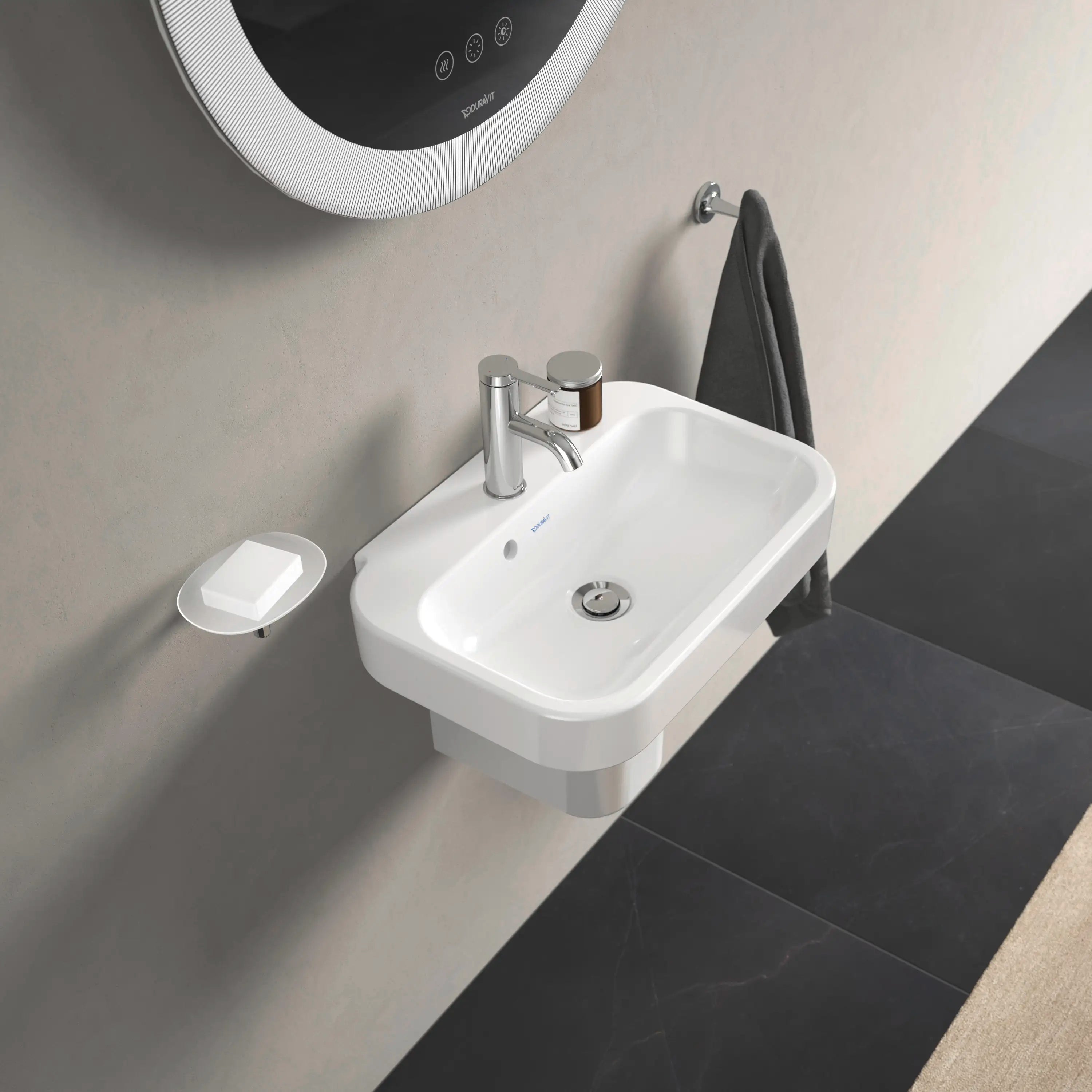 Duravit Happy D.2 19 5/8'' Rectangular Wall Mounted Sink in White with Single Faucet Hole and with Overflow