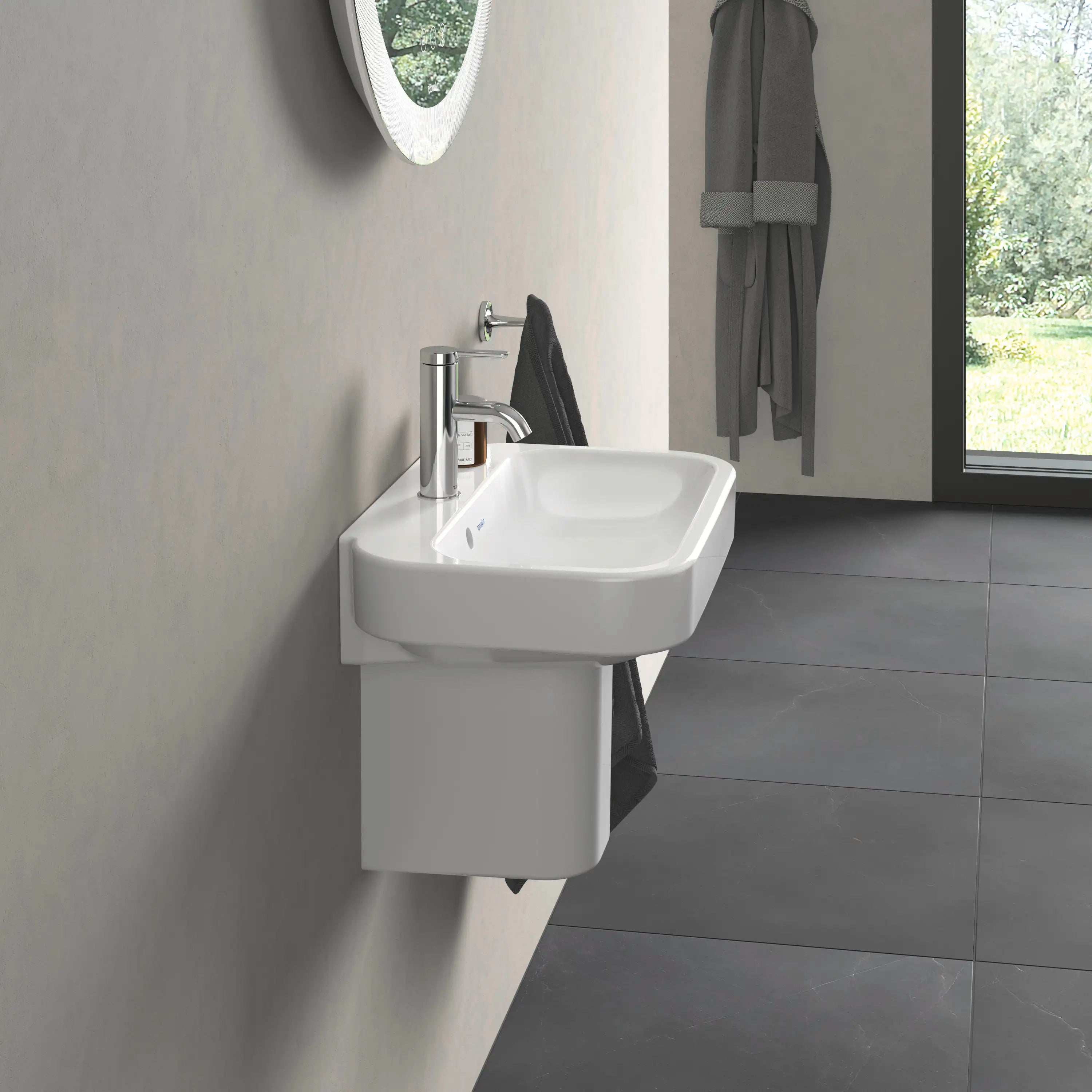 Duravit Happy D.2 19 5/8'' Rectangular Wall Mounted Sink in White with Single Faucet Hole and with Overflow