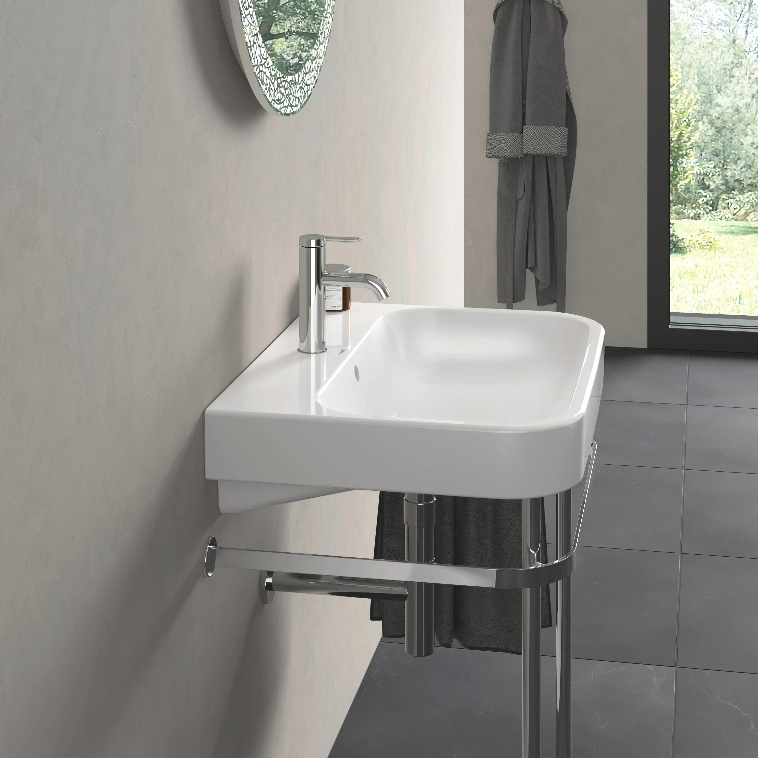 Duravit Happy D.2 25 5/8'' Rectangular Wall Mounted Sink in White with Single Faucet Hole and with Overflow