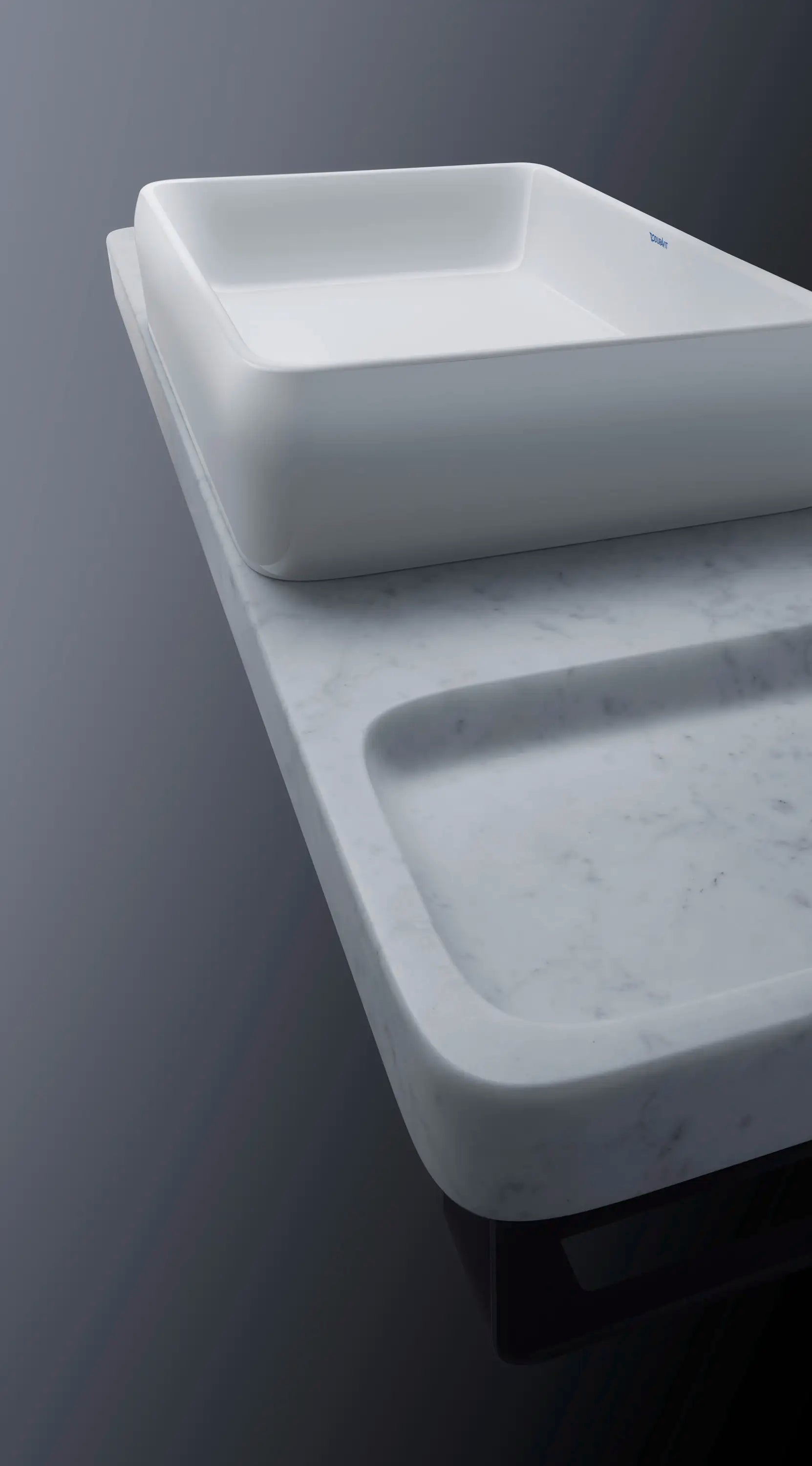 Duravit Qatego 55 1/8'' Console Sink in White and Cararra Marble, with Overflow, Support Brackets Included