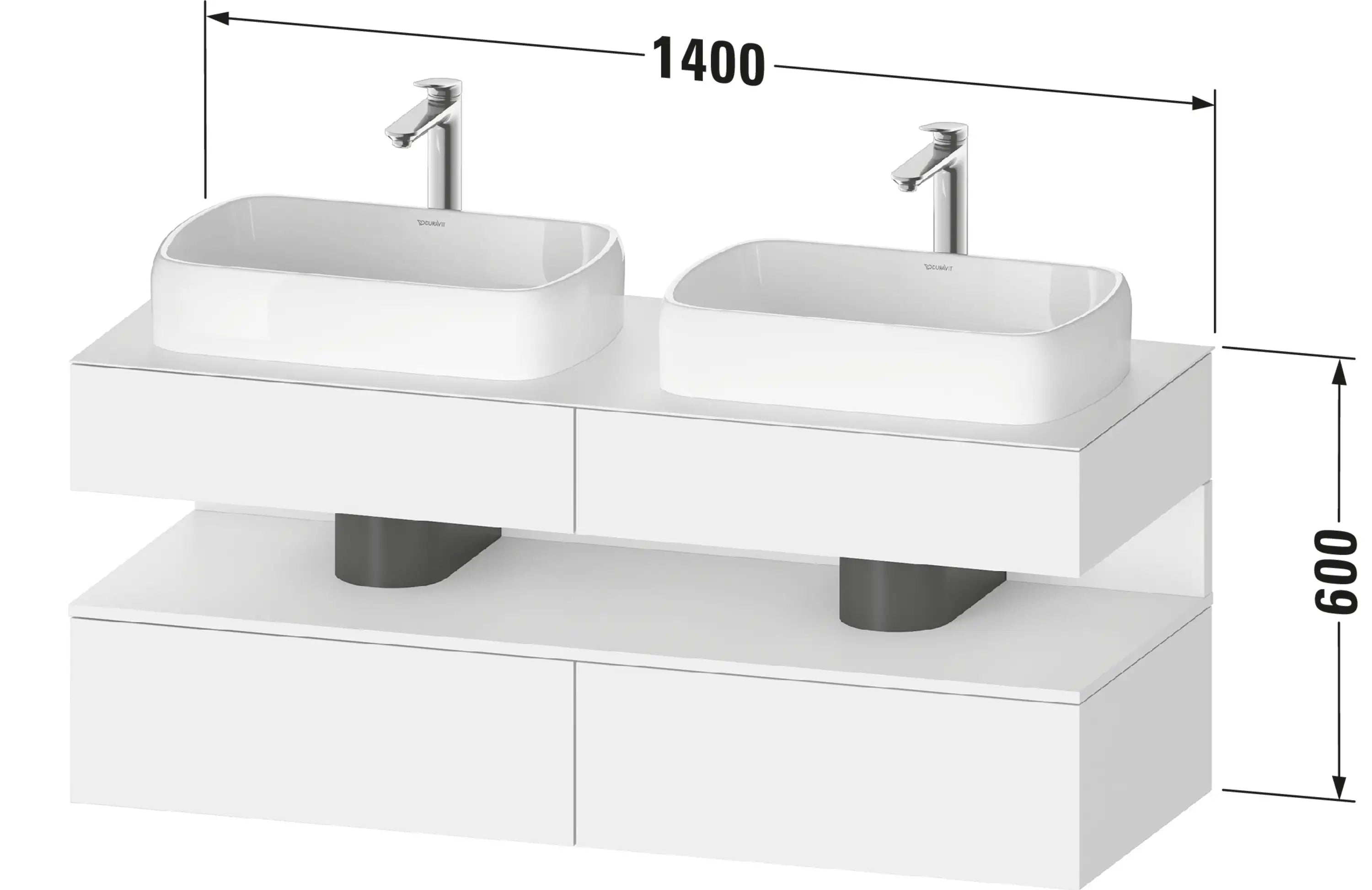 Studio F. A. Porsche Collection 55 1/8'' Wall Mount Two Drawer Double Vanity Cabinet in Matte Graphite, Sink Sold Separately