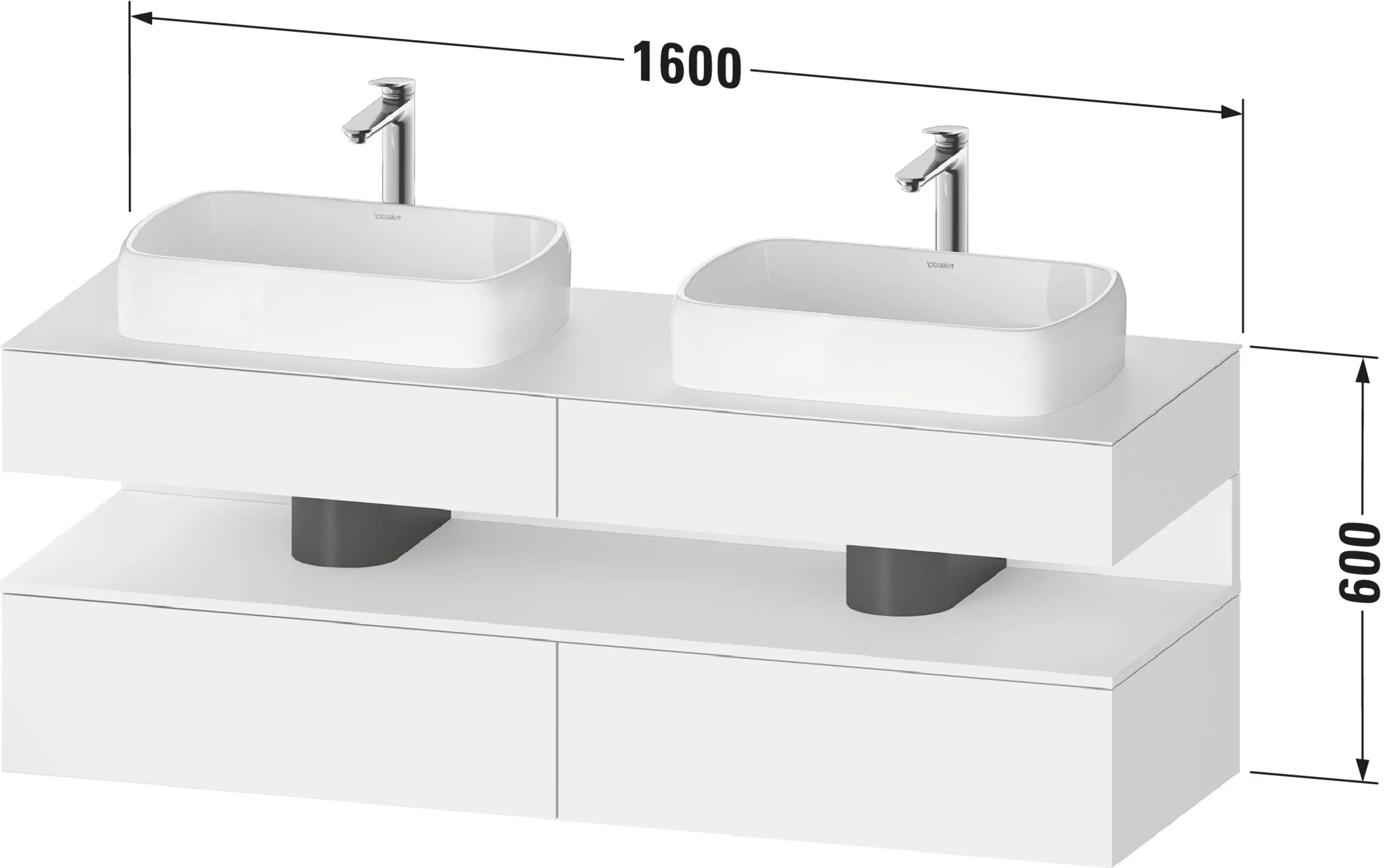 Studio F. A. Porsche Collection 63'' Wall Mount Two Drawer Double Vanity Cabinet in Matte Graphite, Sink Sold Separately