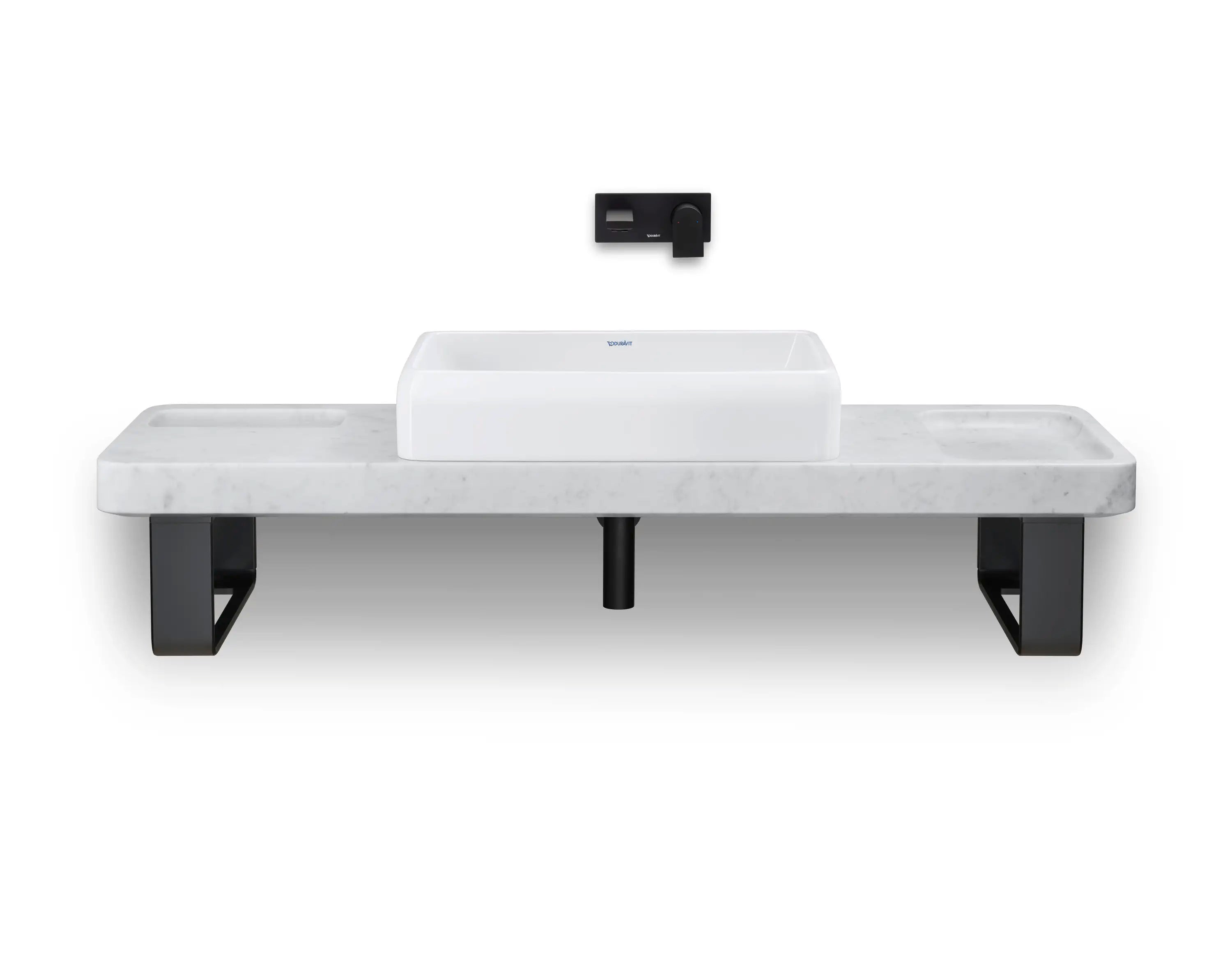 Duravit Qatego 55 1/8'' Console Sink in White and Cararra Marble, with Overflow, Support Brackets Included