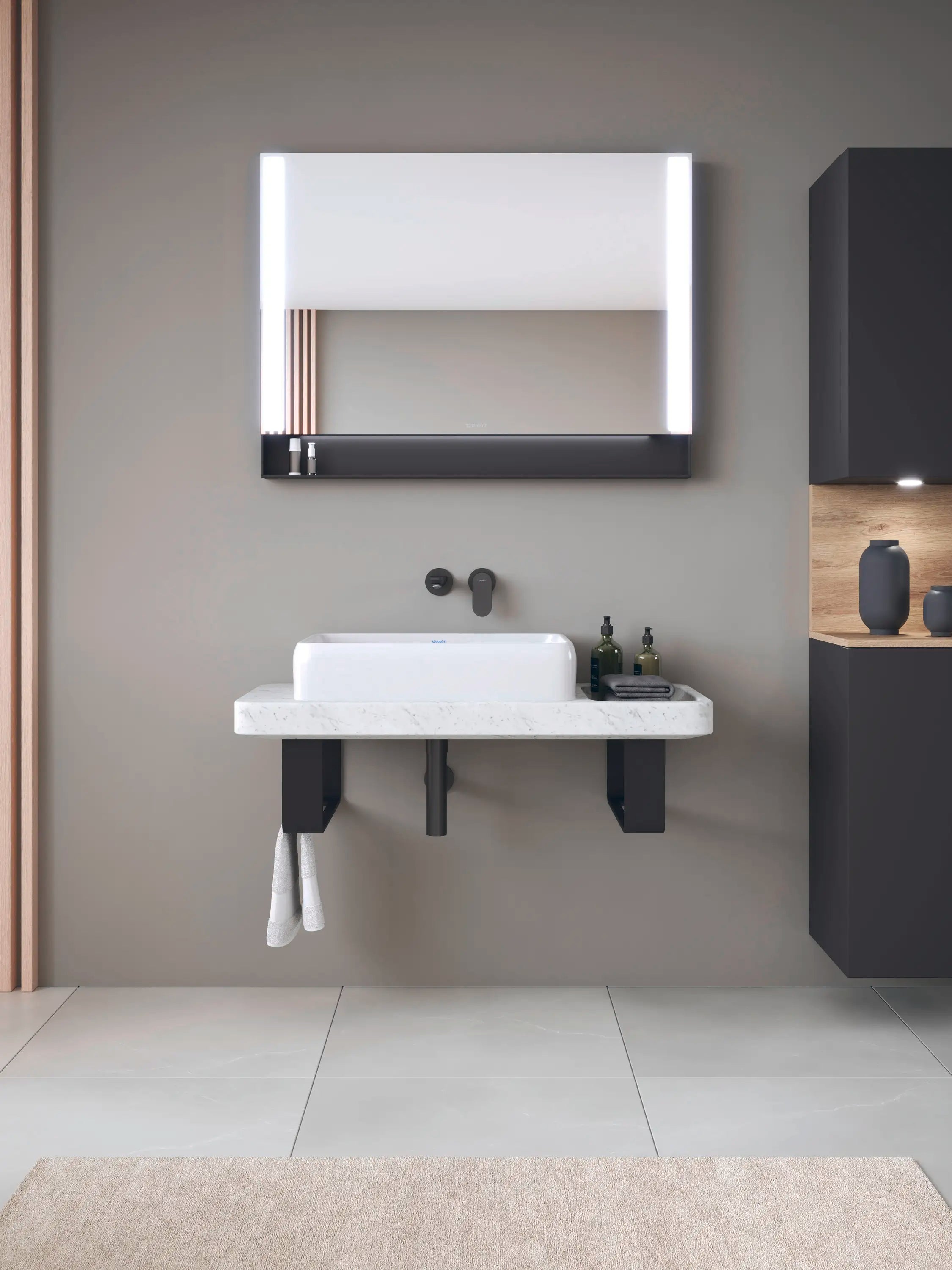 Duravit Qatego 39 3/8'' Console Sink in White and Cararra Marble, with Overflow, Support Brackets Included