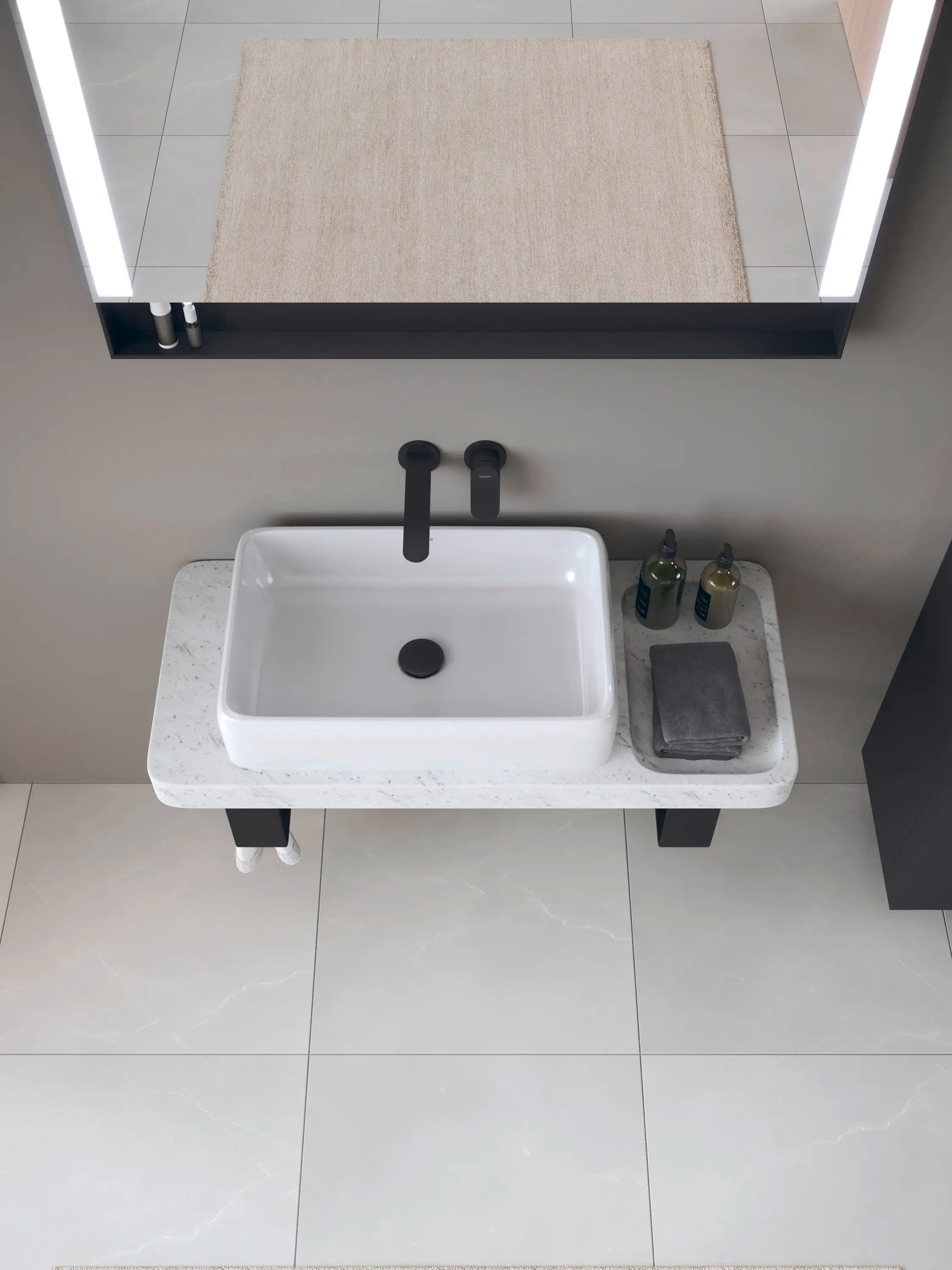 Duravit Qatego 39 3/8'' Console Sink in White and Cararra Marble, with Overflow, Support Brackets Included