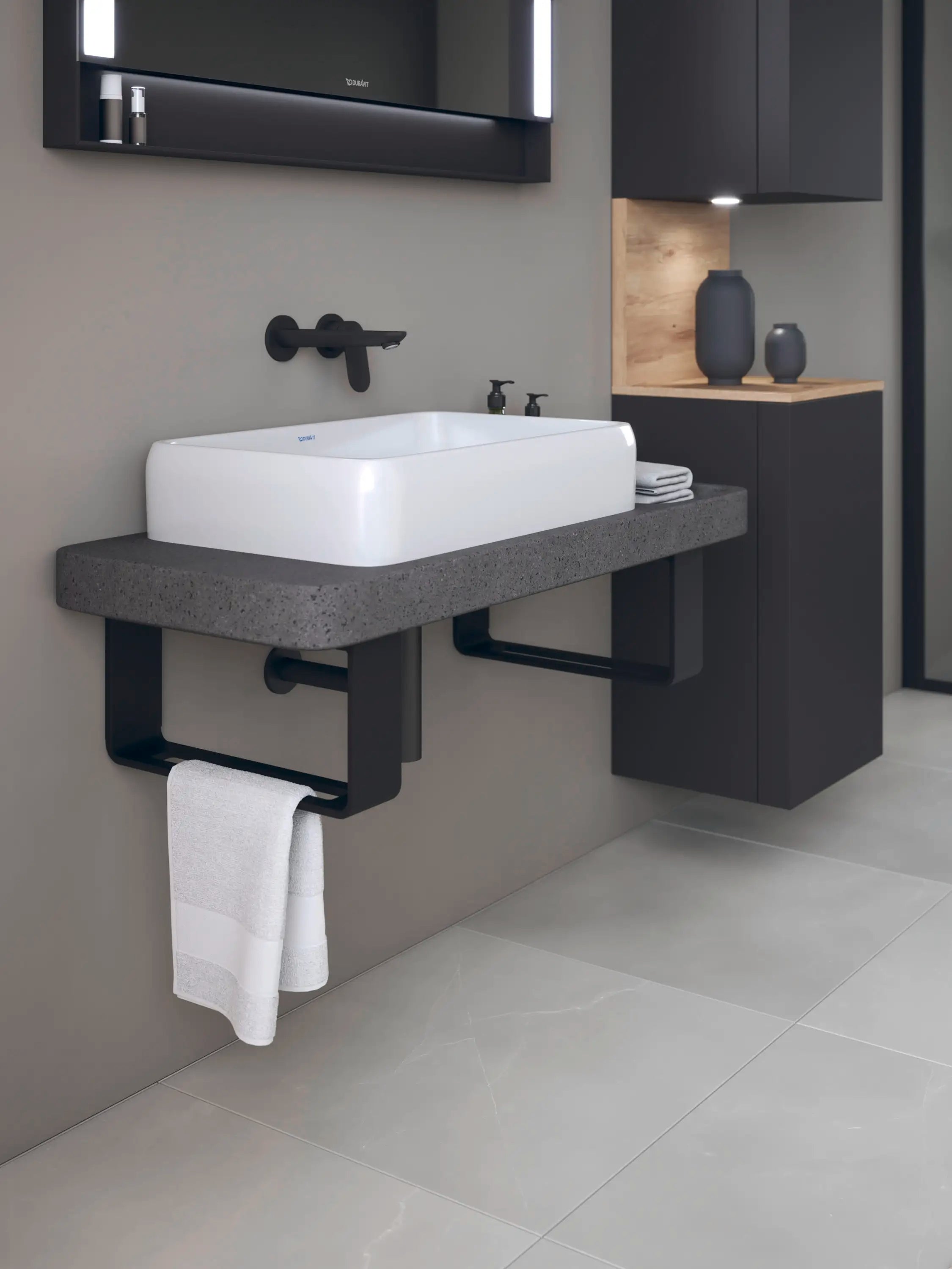 Duravit Qatego 39 3/8'' Console Sink in White and Lavica Stone, with Overflow, Support Brackets Included