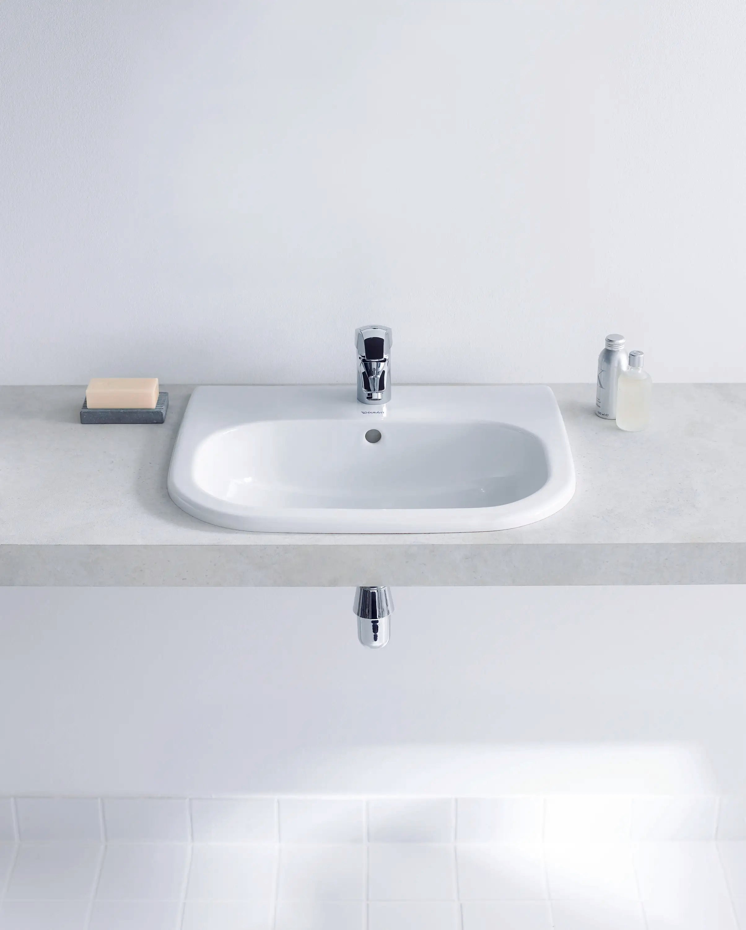 Duravit D-Code 21 1/2'' Rectangular Drop In Sink in White with Single Faucet Hole and Overflow