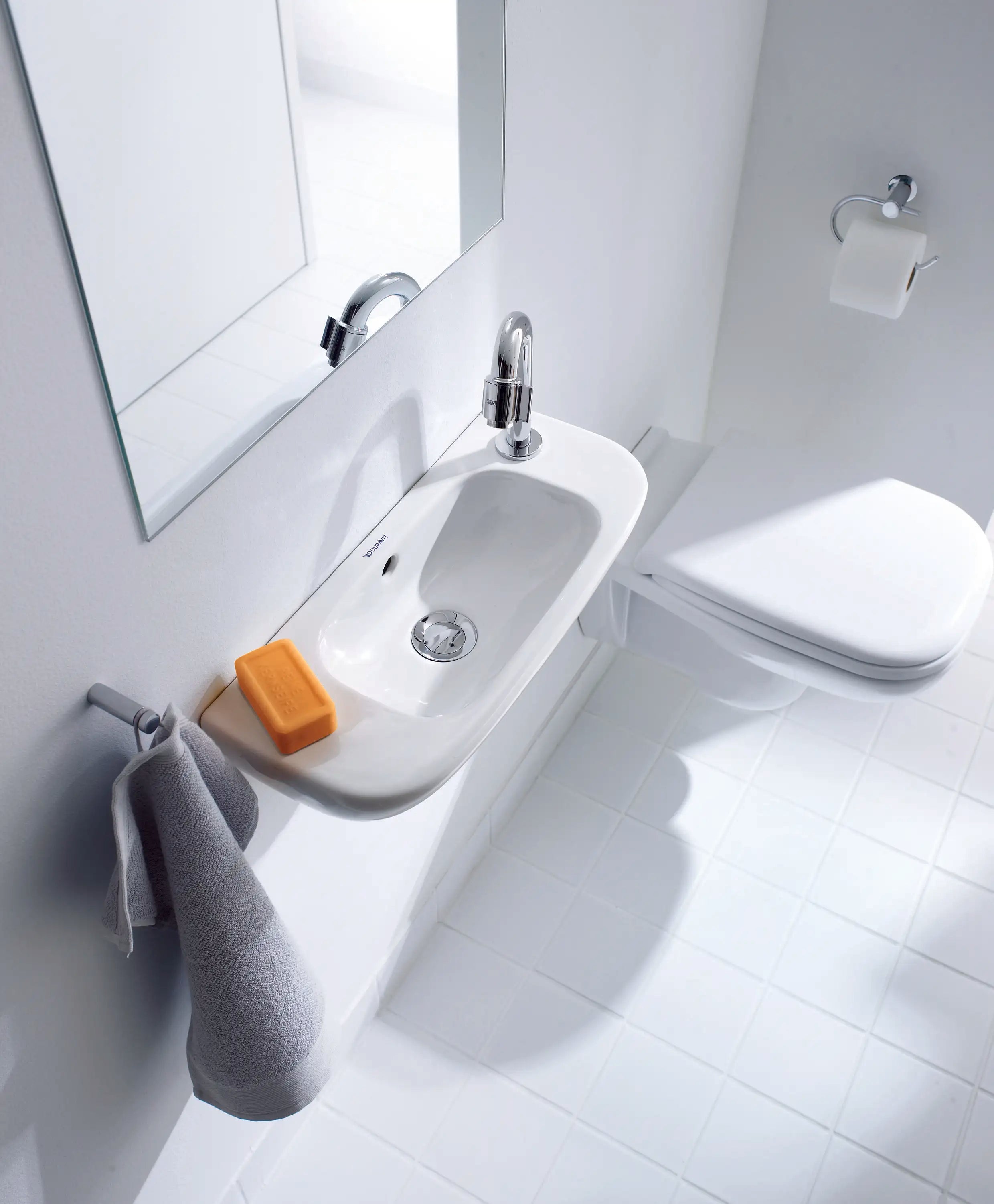 Duravit D-Code 19 5/8'' Rectangular Wall Mounted Sink in White with Single Faucet Hole and with Overflow