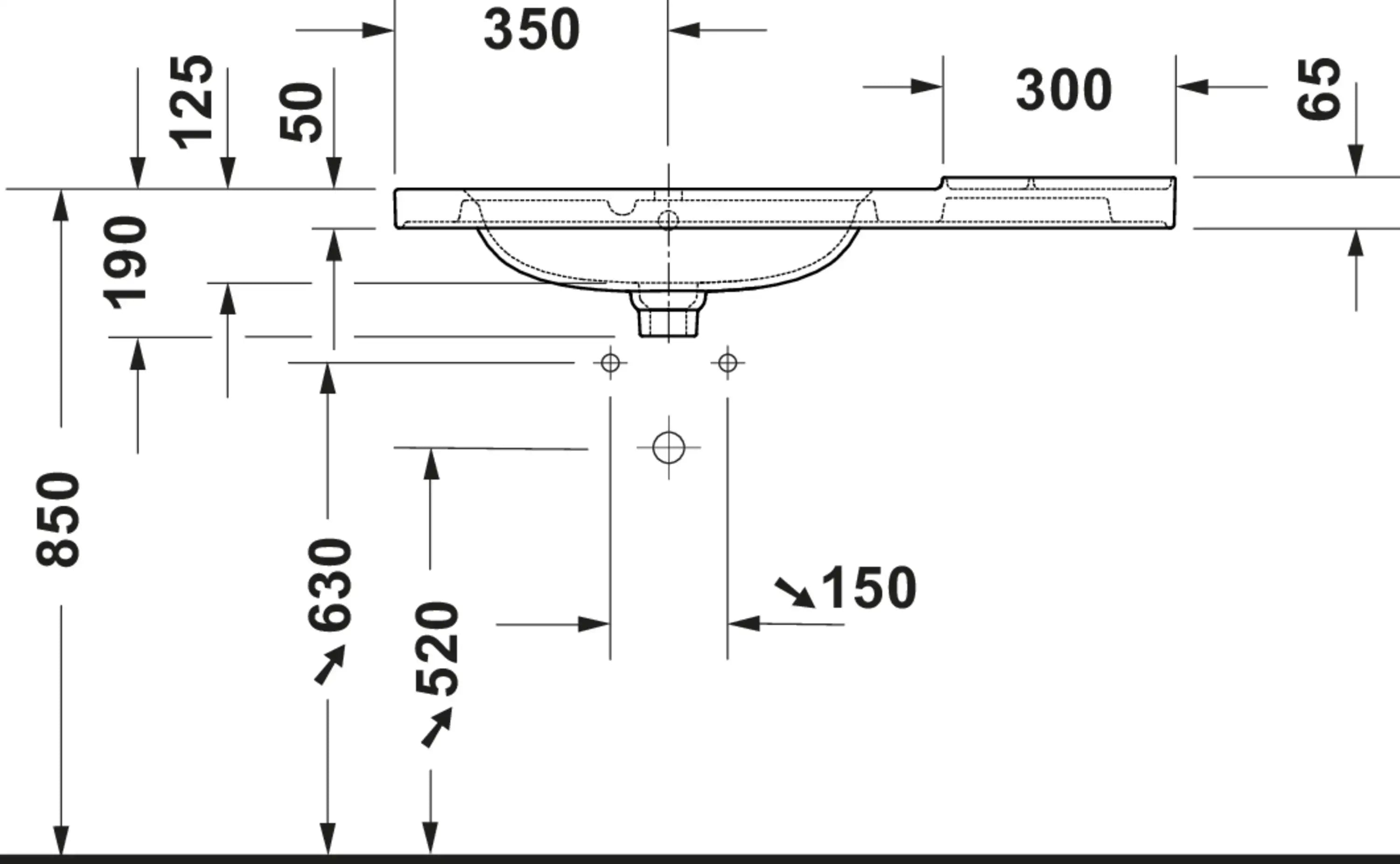 Duravit Aurena 39 3/8'' Rectangular Wall Mounted Sink in White with Single Faucet Hole and with Overflow